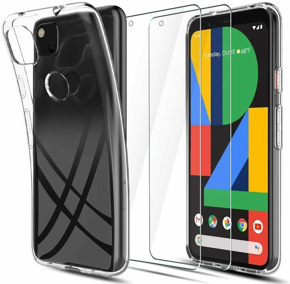 Google Pixel 4a 5G Case Clear Gel Cover 2 Pack Glass Screen