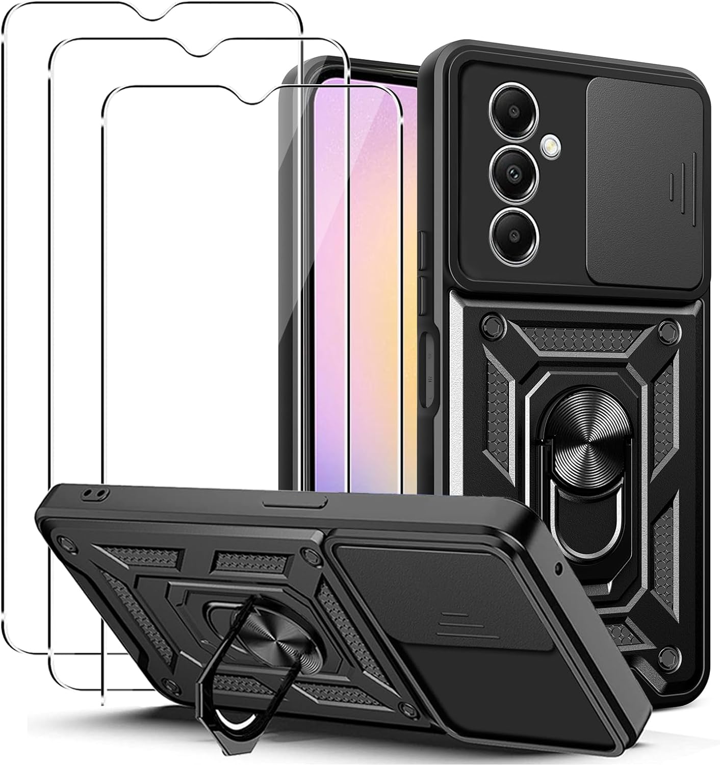 Samsung Galaxy A25 Case Shockproof Ring Stand Phone Camera Lens Cover & Screen Protector