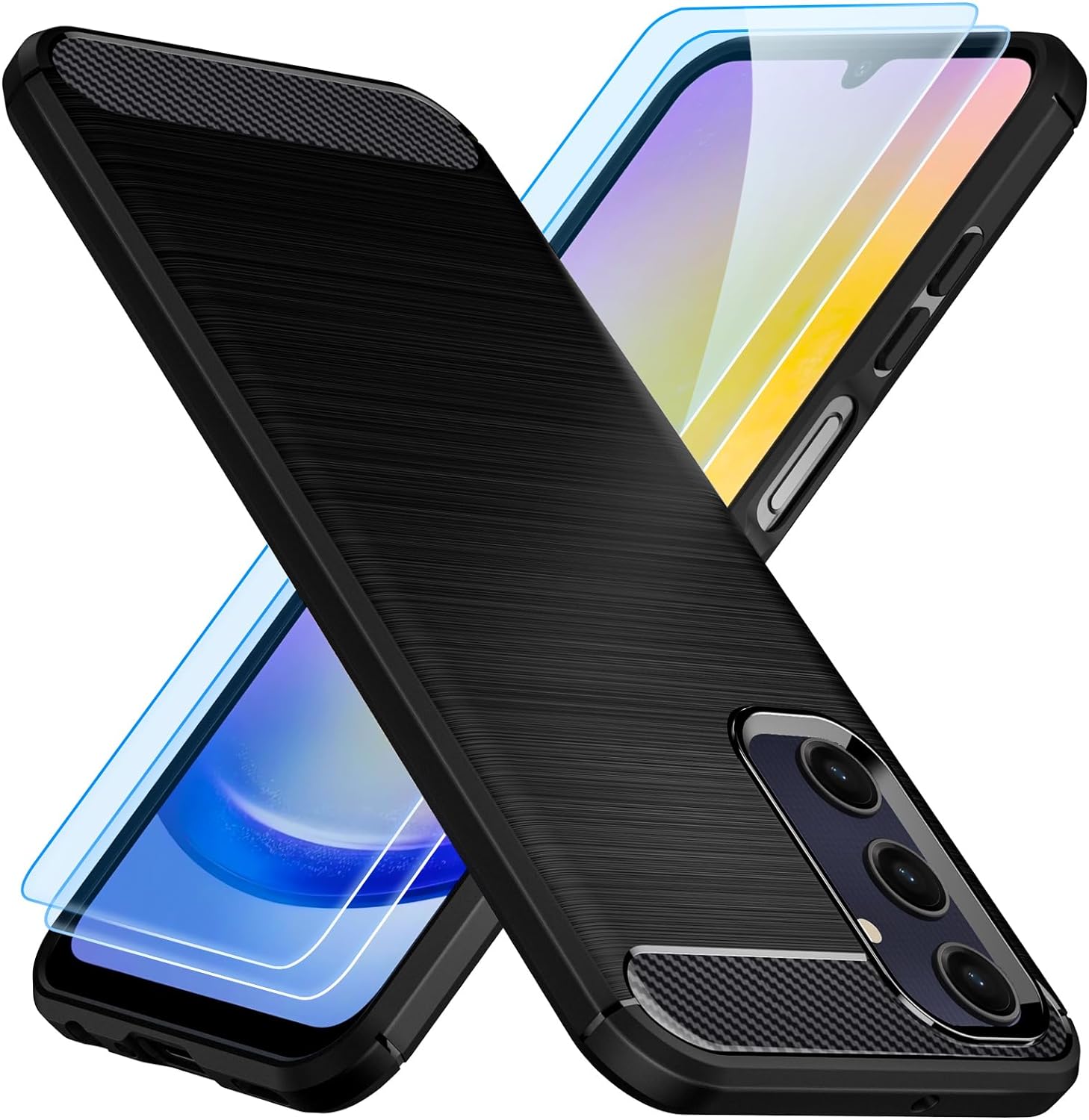 Samsung Galaxy A25 Case Carbon Fibre Phone Cover & Screen Protector