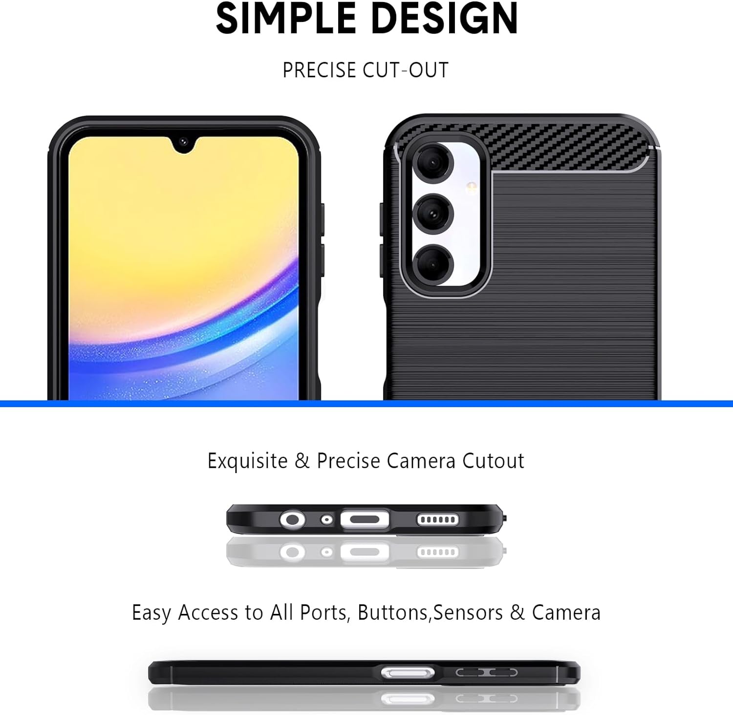 Samsung Galaxy A15 Case Carbon Fibre Phone Cover & Screen Protector