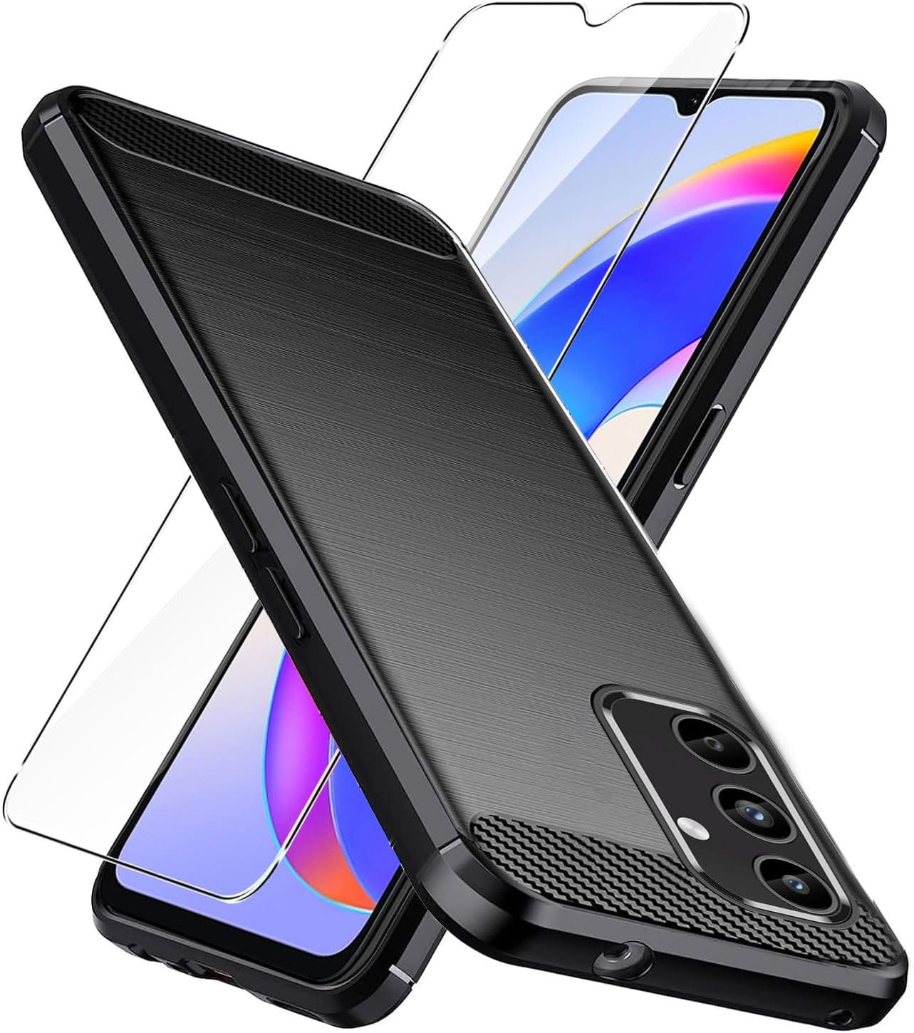 Samsung Galaxy A15 Case Carbon Fibre Phone Cover & Screen Protector