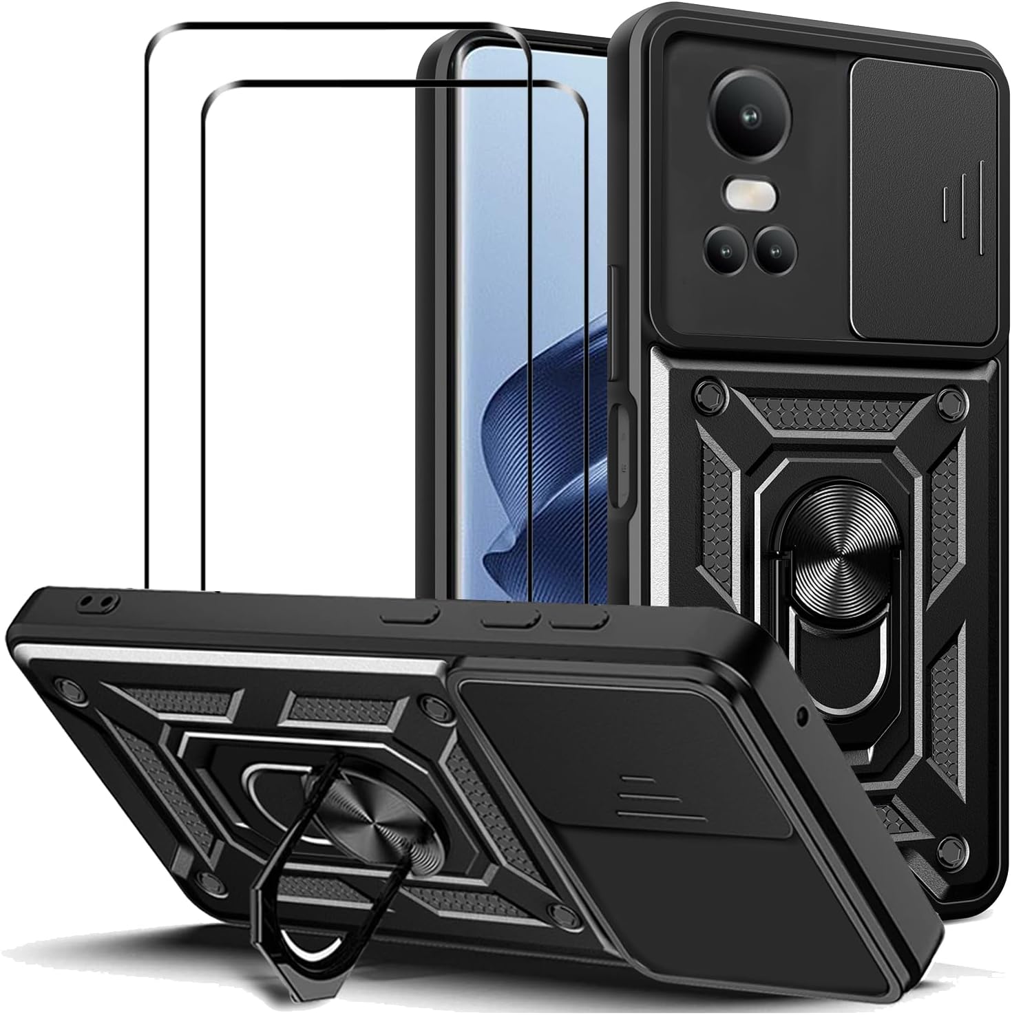 Oppo Reno 10 5G Case Shockproof Ring Stand Phone Camera Lens Cover & Screen Protector