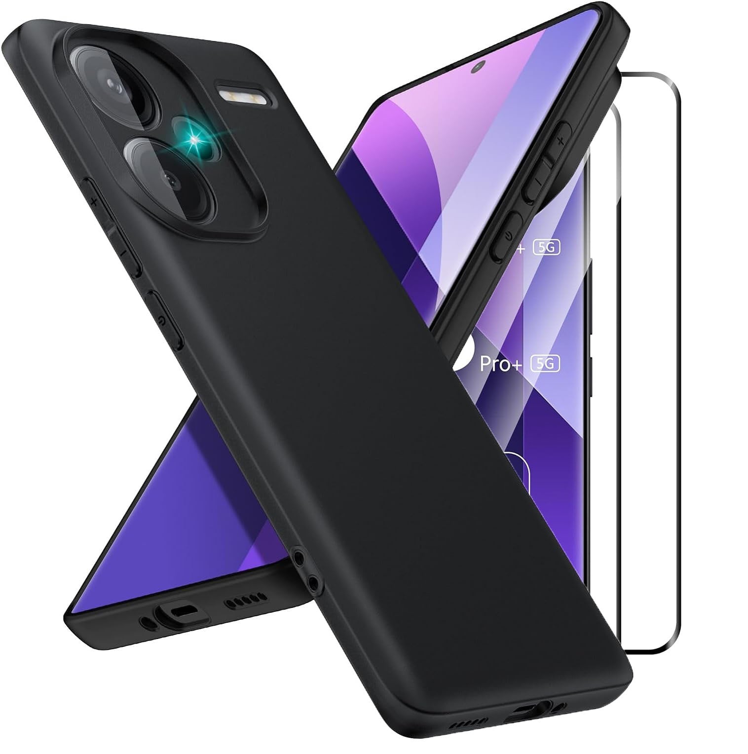 Xiaomi Redmi Note 13 Pro+ Plus 5G Case Black Gel Phone Cover & Screen Protector