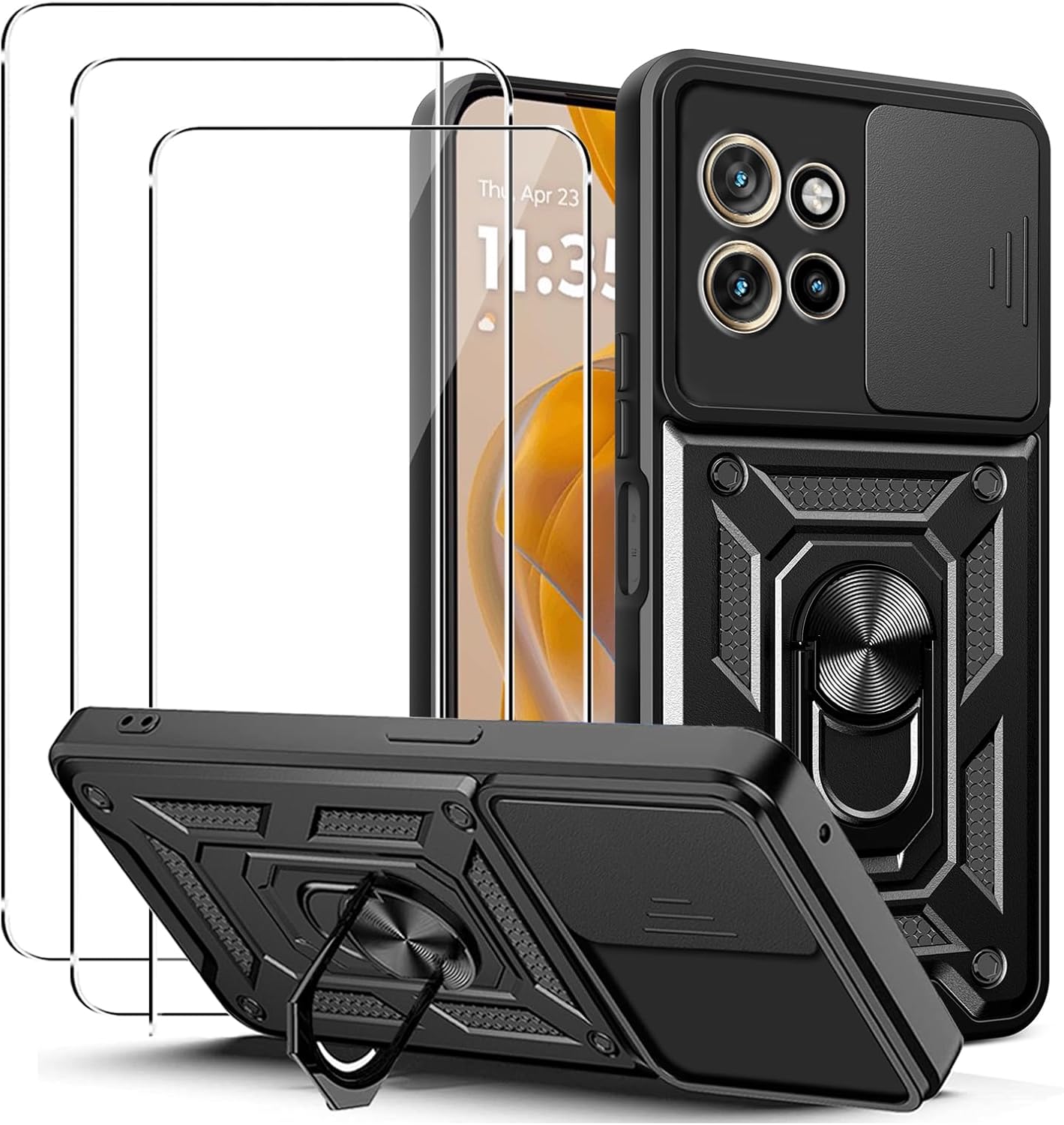 Motorola Edge 60 Fusion Case Shockproof Ring Stand Phone Cover & Screen Protector