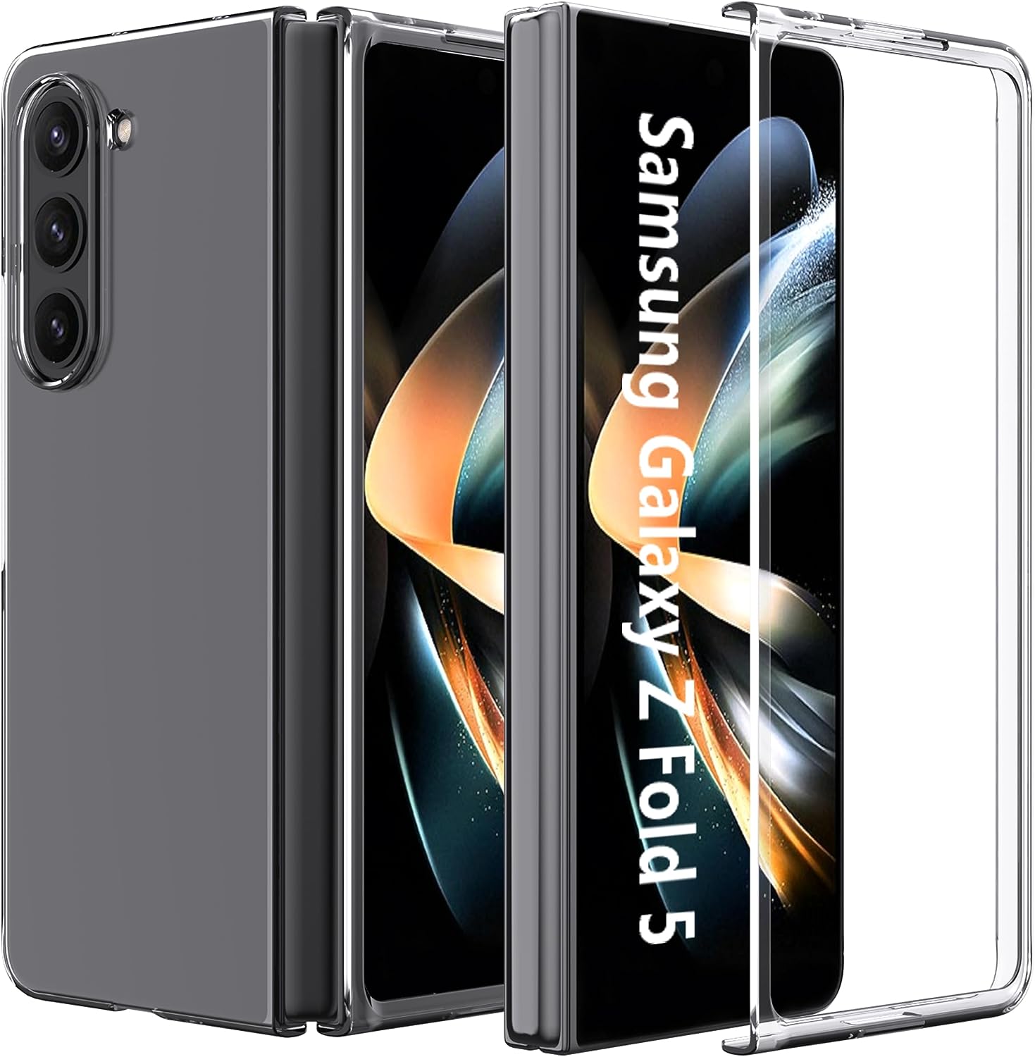 Samsung Galaxy Z Fold 5 Case Clear Shockproof Hard Cover & Glass Screen Protector
