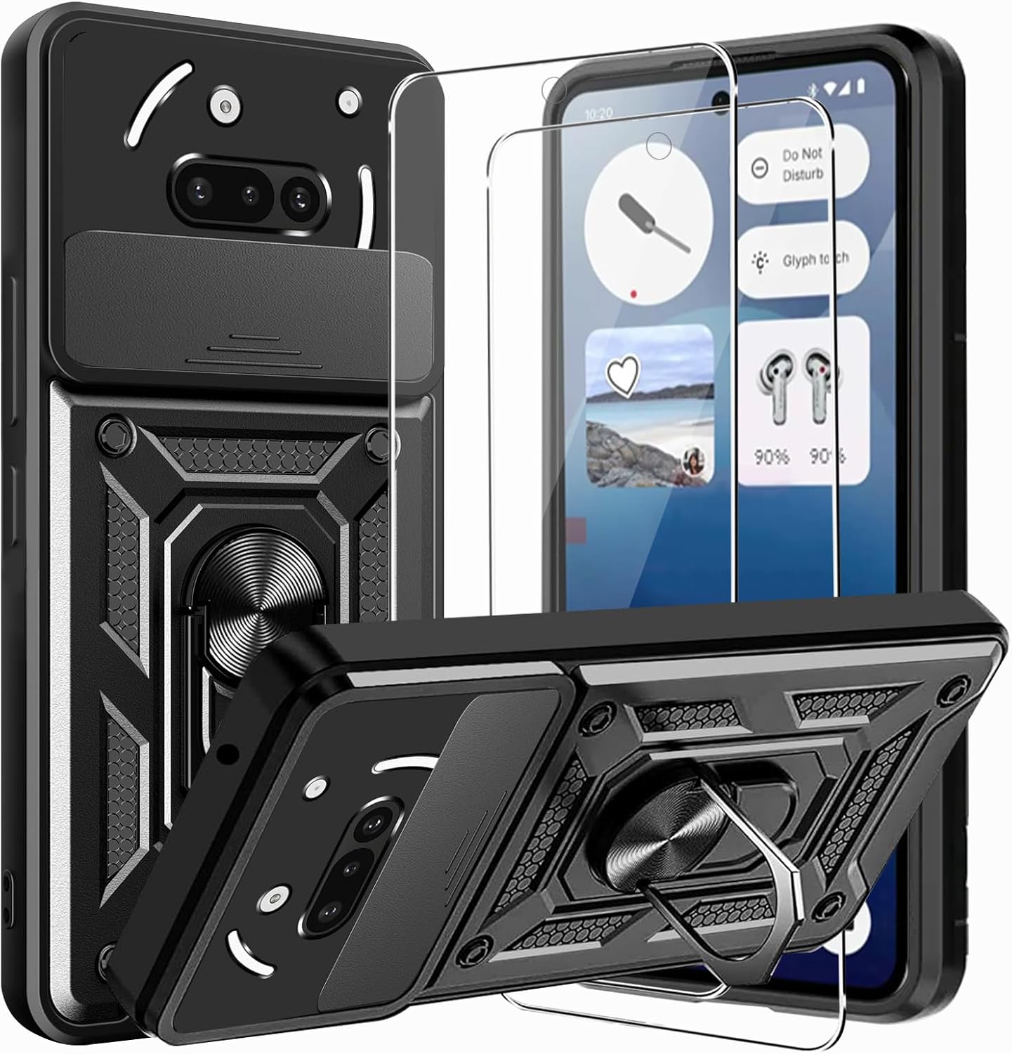 Nothing Phone (3a) Case Shockproof Ring Stand Phone Cover & Screen Protector