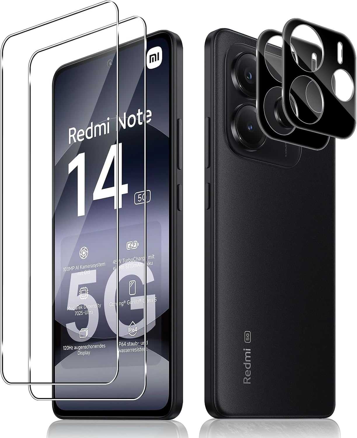 Xiaomi Redmi Note 14 5G Screen Protector & Camera lens Black