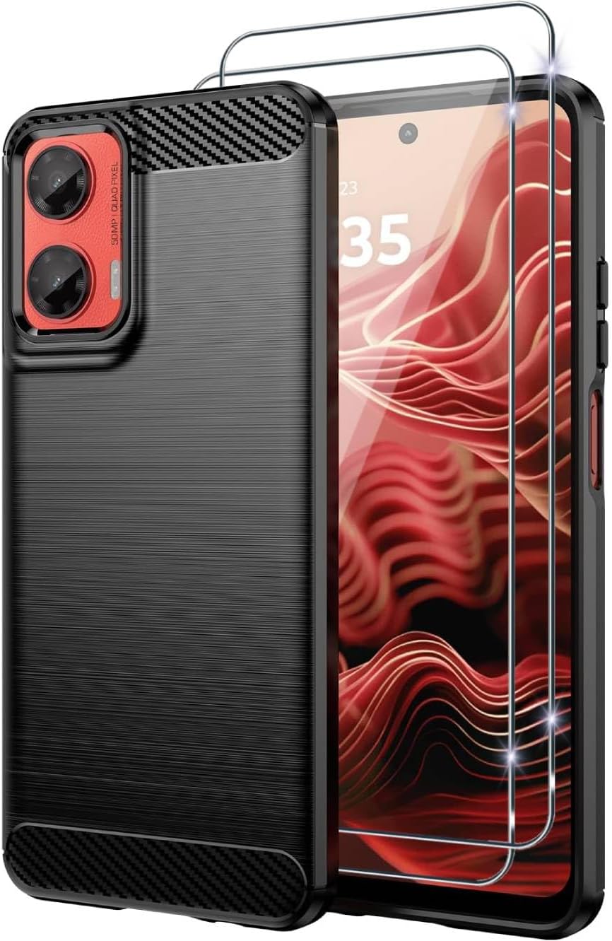 Motorola Moto G35 Case Carbon Fibre Phone Cover + Screen Protector