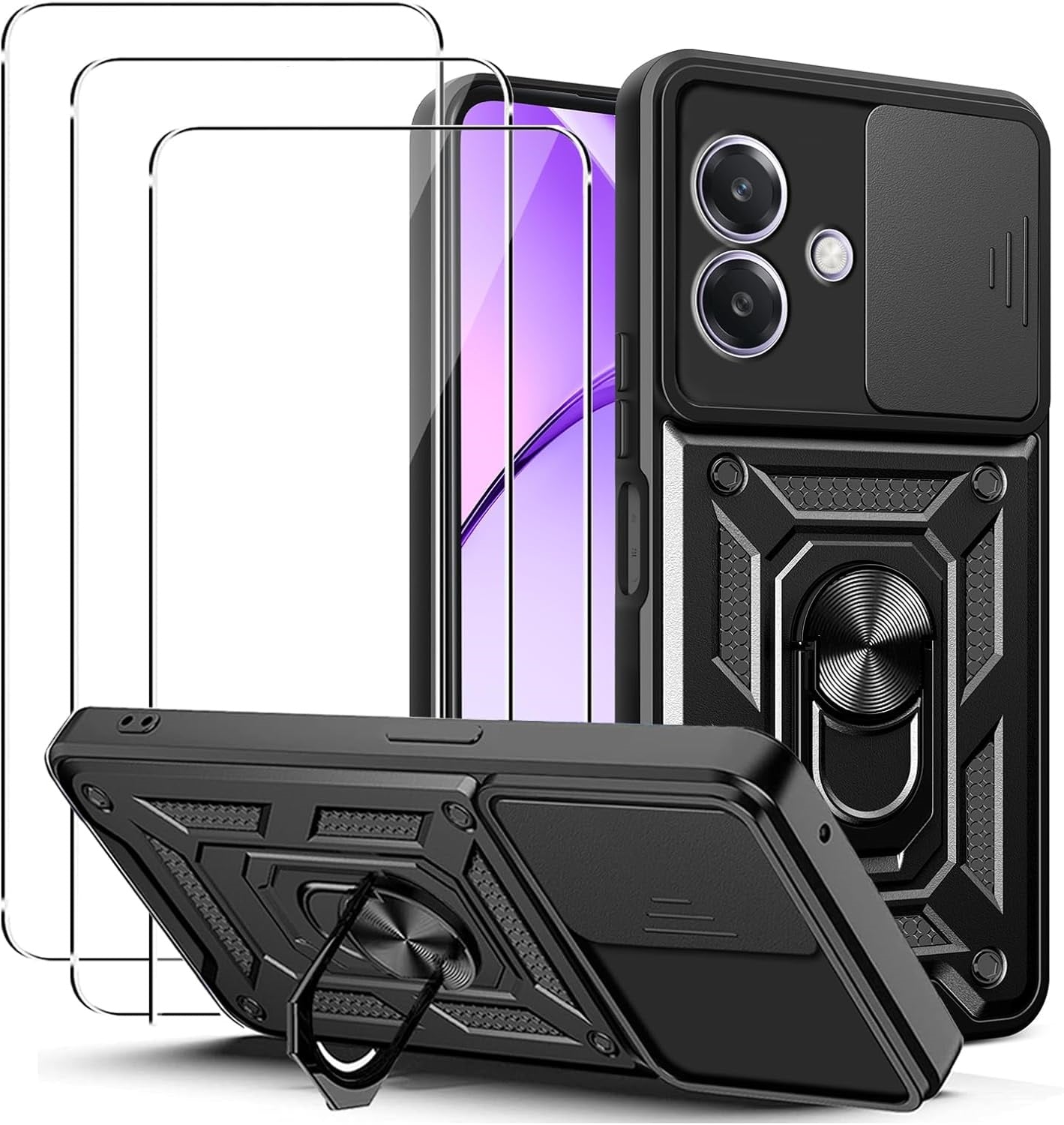 Oppo A60 5G A40 4G Case Shockproof Ring Stand Phone Cover & Screen Protector