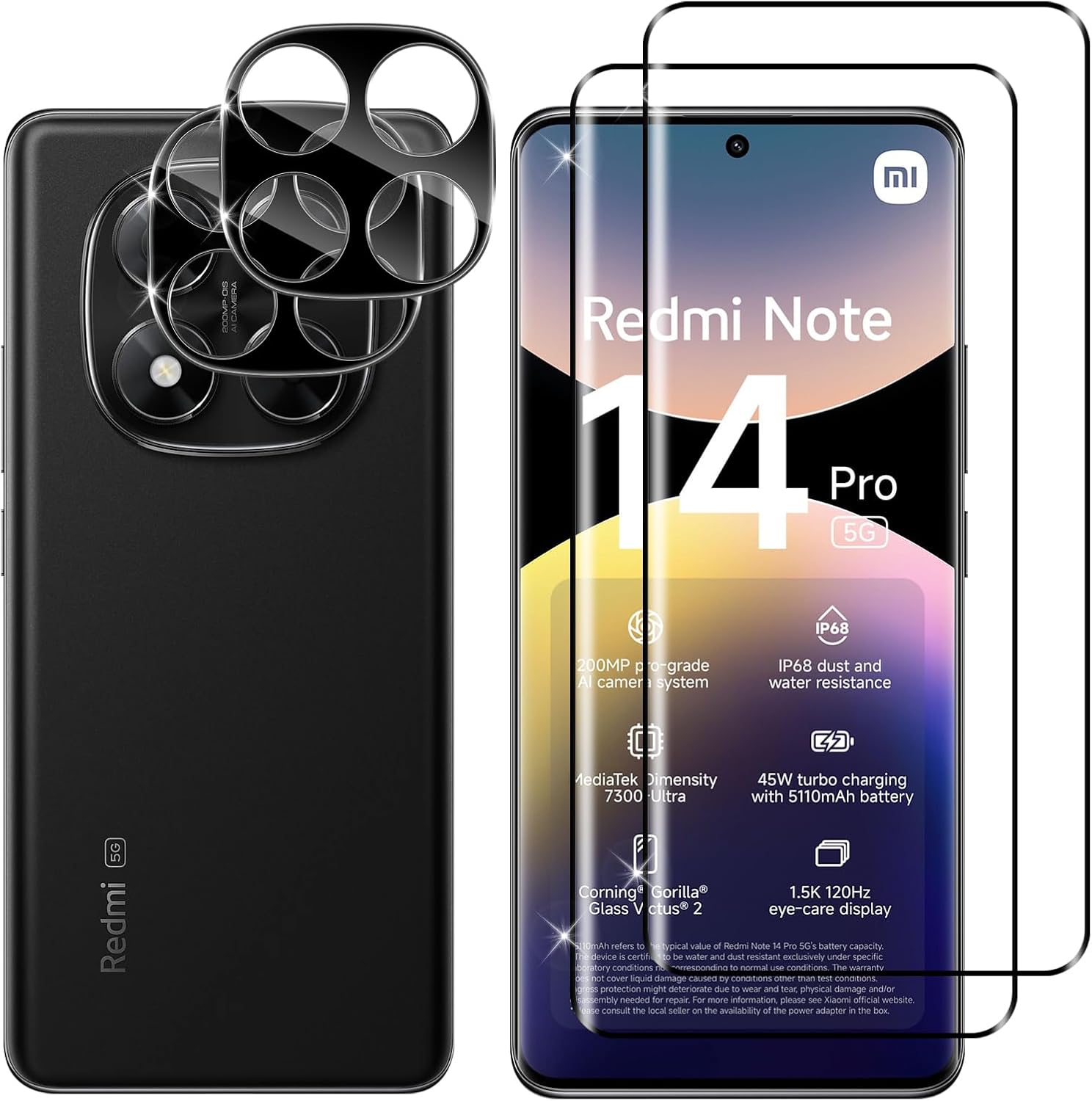 Xiaomi Redmi Note 14 Pro 5G Screen Protector & Camera lens Black
