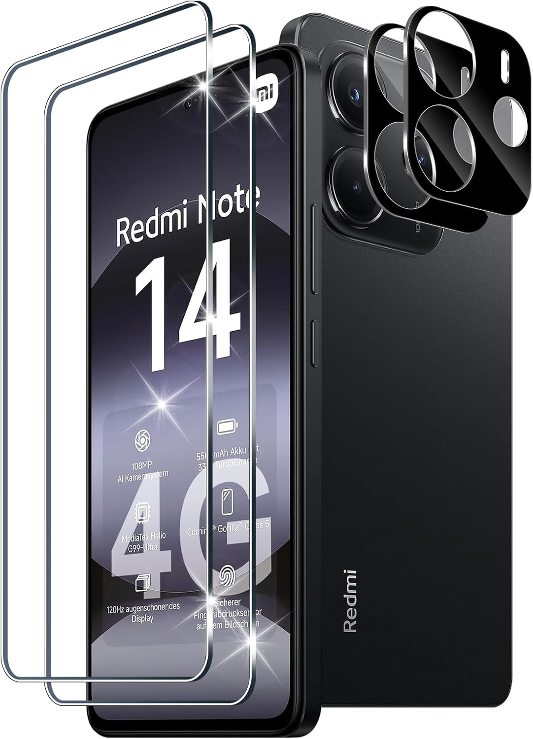 Xiaomi Redmi Note 14 4G Screen Protector & Camera lens Black