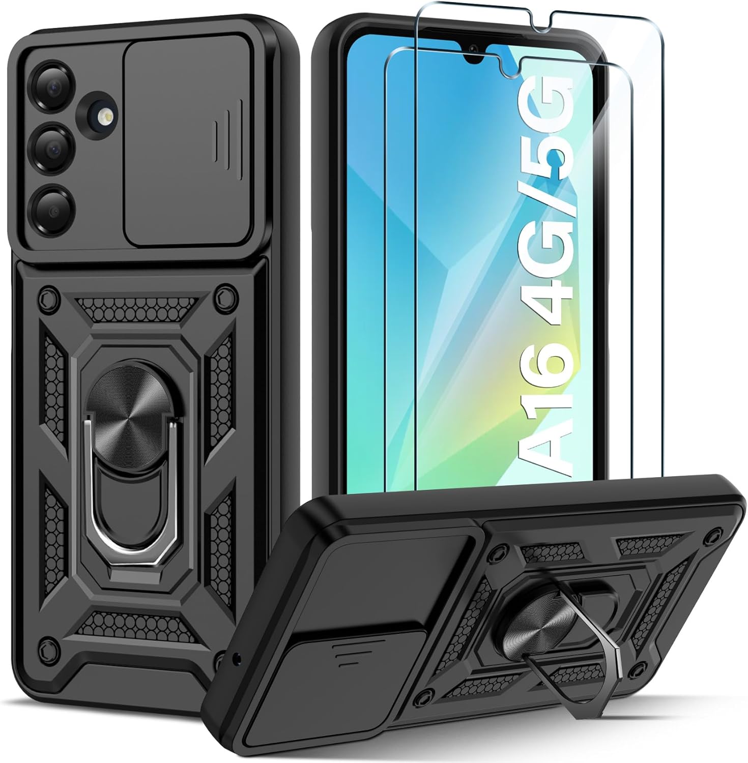 Samsung Galaxy A16 4G/5G Case Shockproof Ring Stand Phone Cover & Screen Protector
