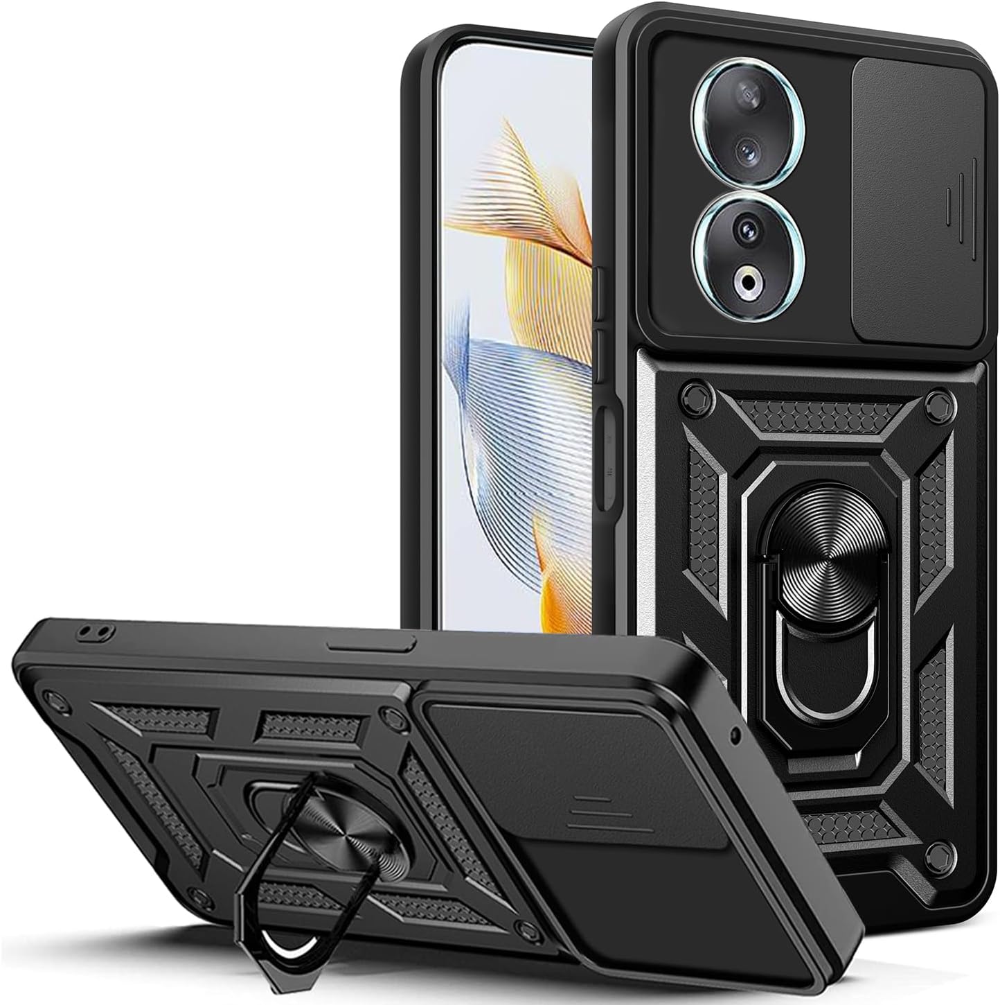 Honor 90 5G Case Shockproof Ring Stand Phone Camera Lens Cover