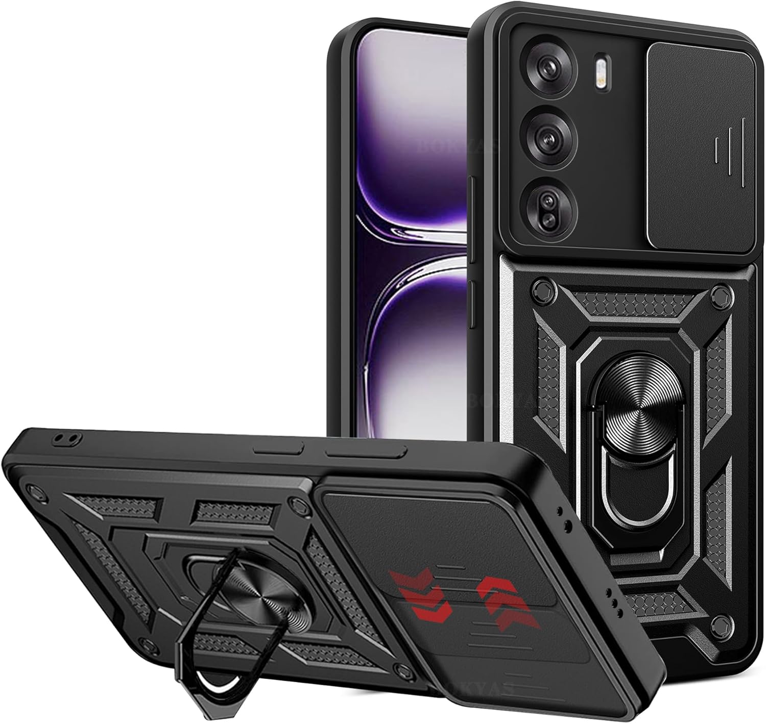 Oppo Reno 12 / 12 Pro Case Shockproof Ring Stand Phone Camera Lens Cover