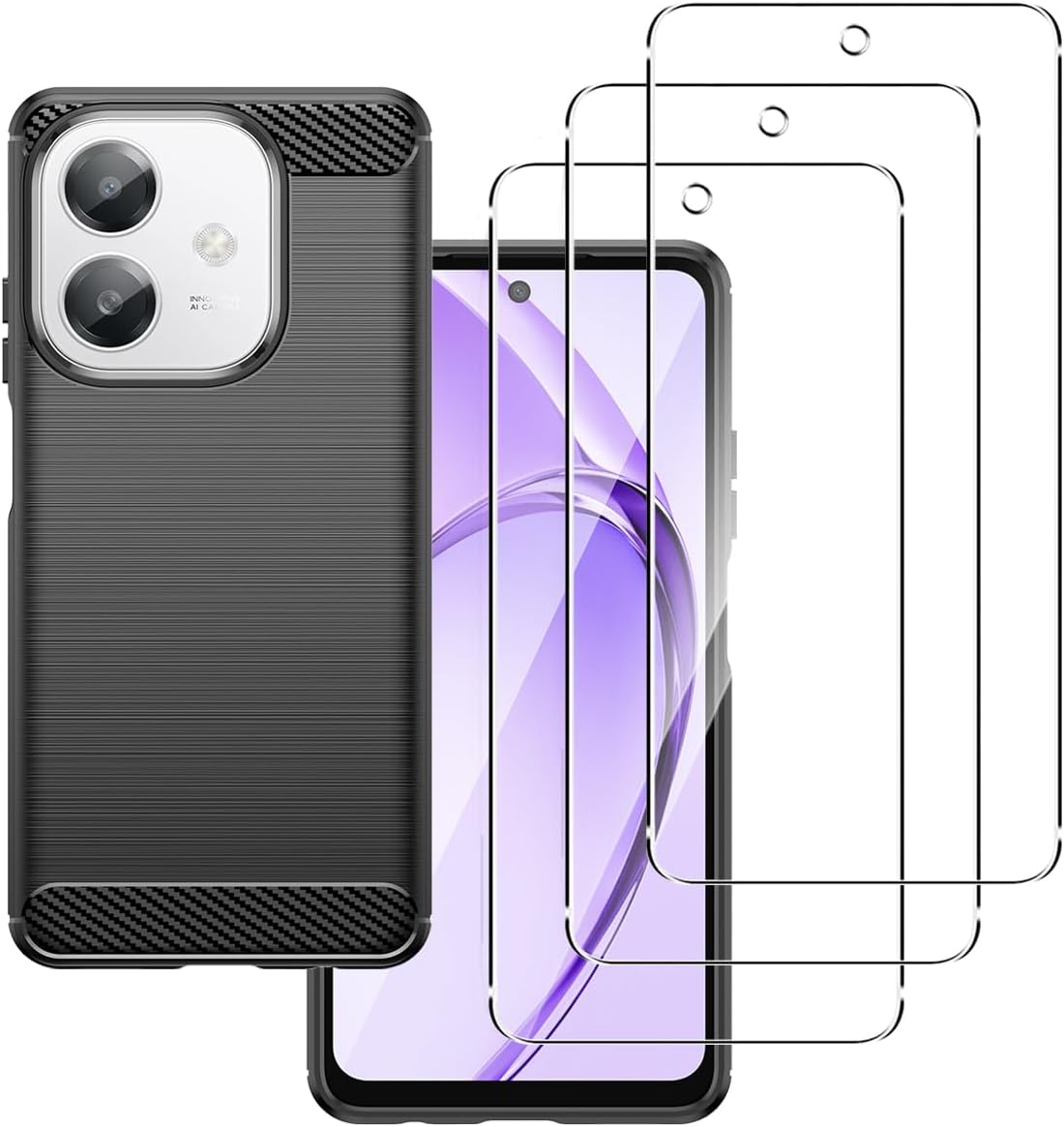 Oppo A60 5G A40 4G Case Carbon Fibre Phone Cover + Screen Protector