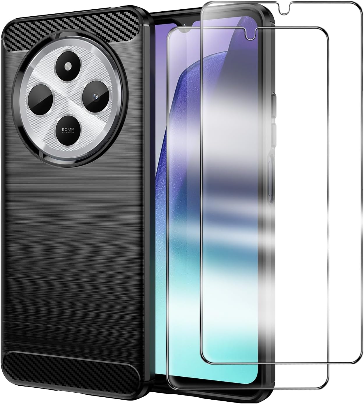 Xiaomi Poco C75 Case Carbon Fibre Phone Cover + Screen Protector