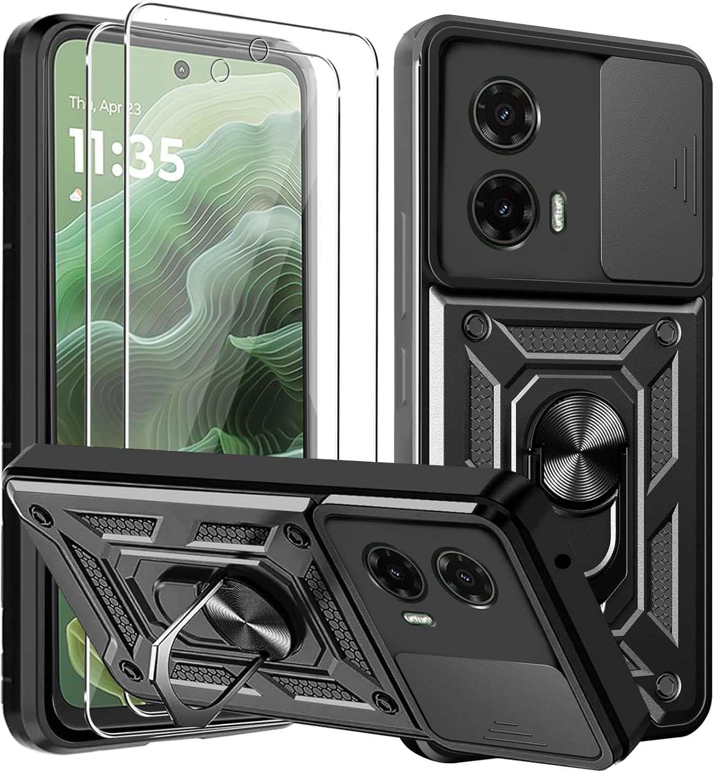 Motorola Moto G35 Case Shockproof Ring Stand Phone Cover & Screen Protector