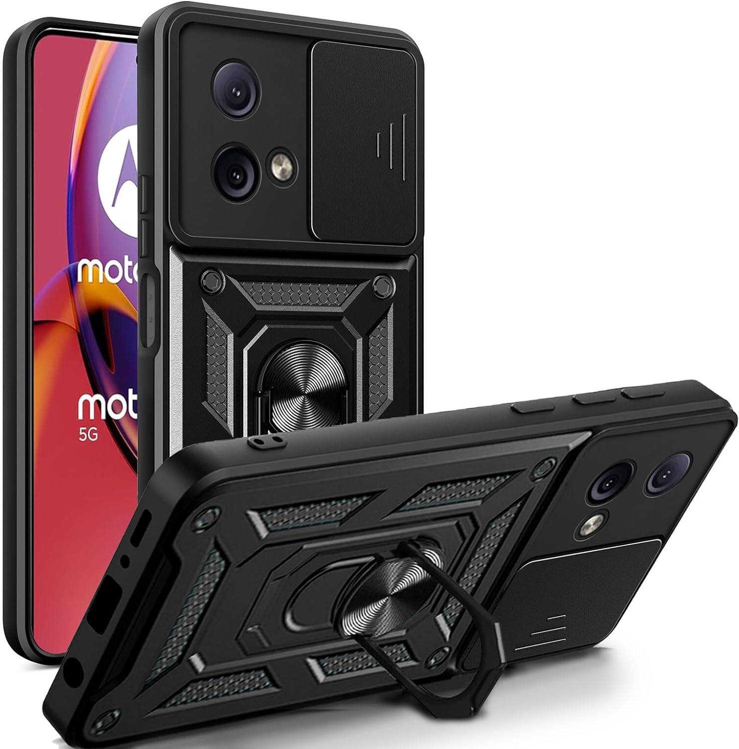 Motorola Moto G84 Case Shockproof Ring Stand Phone Camera Lens Cover & Screen Protector