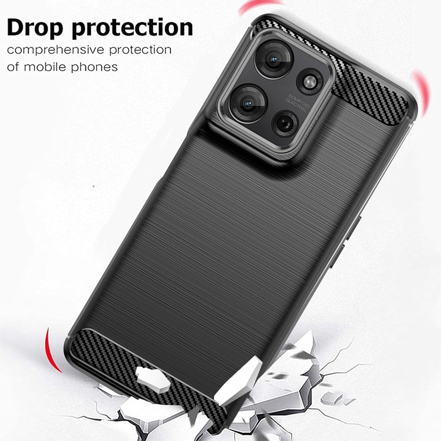 Motorola Moto G75 Case Carbon Fibre Phone Cover + Screen Protector