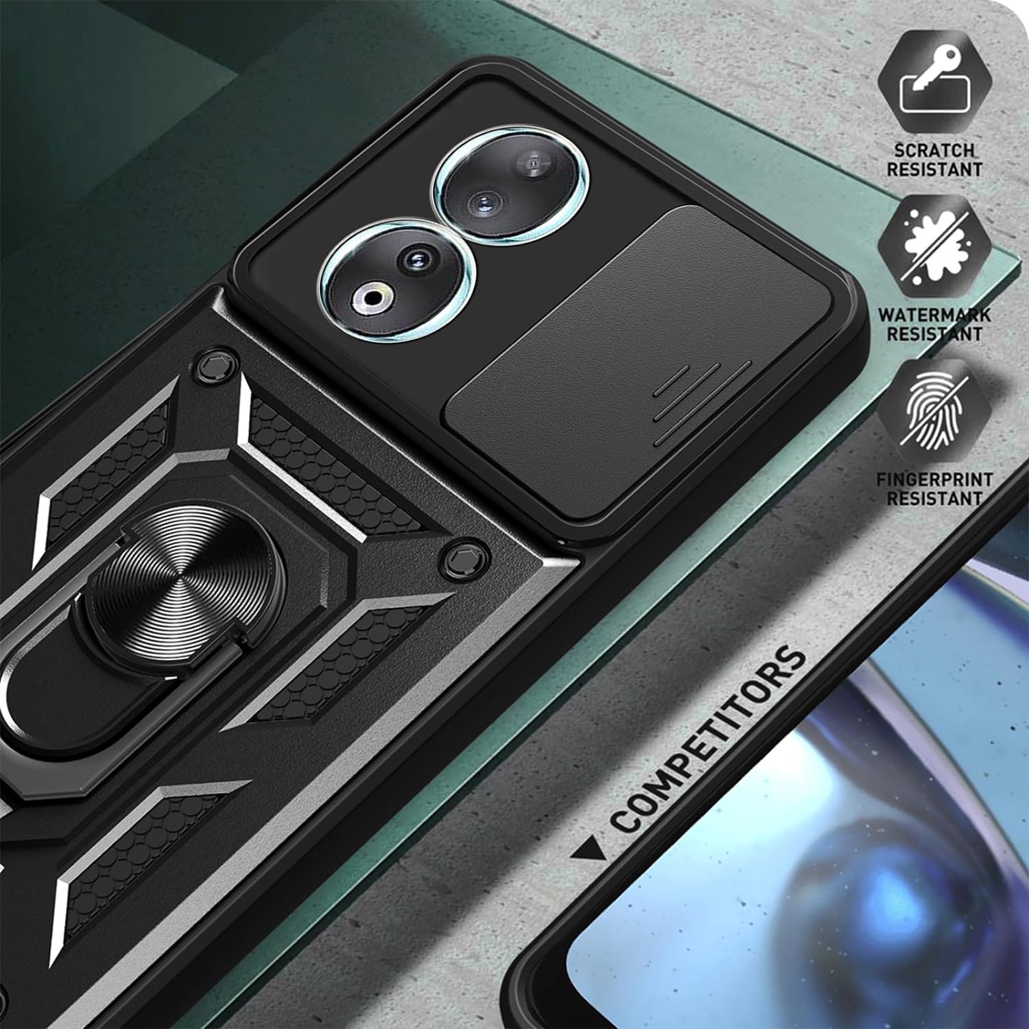 Honor 90 5G Case Shockproof Ring Stand Phone Camera Lens Cover