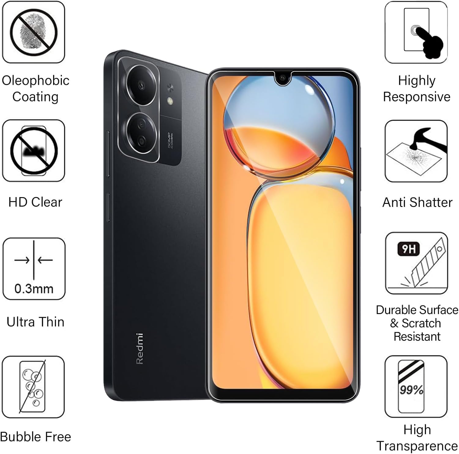 Xiaomi Redmi 13C Screen Protector & Camera lens