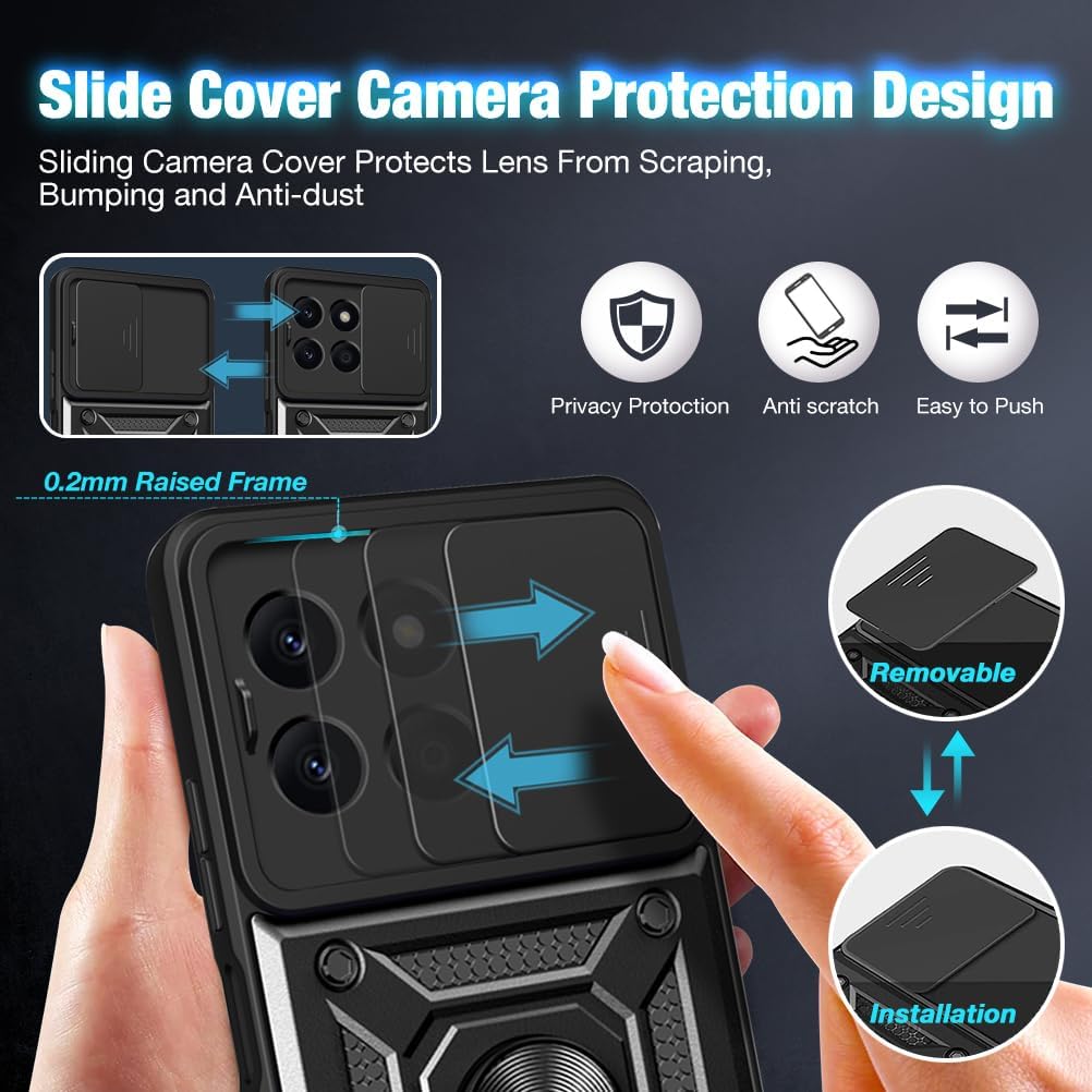 Honor X6a Case Shockproof Ring Stand Phone Camera Lens Cover & Screen Protector