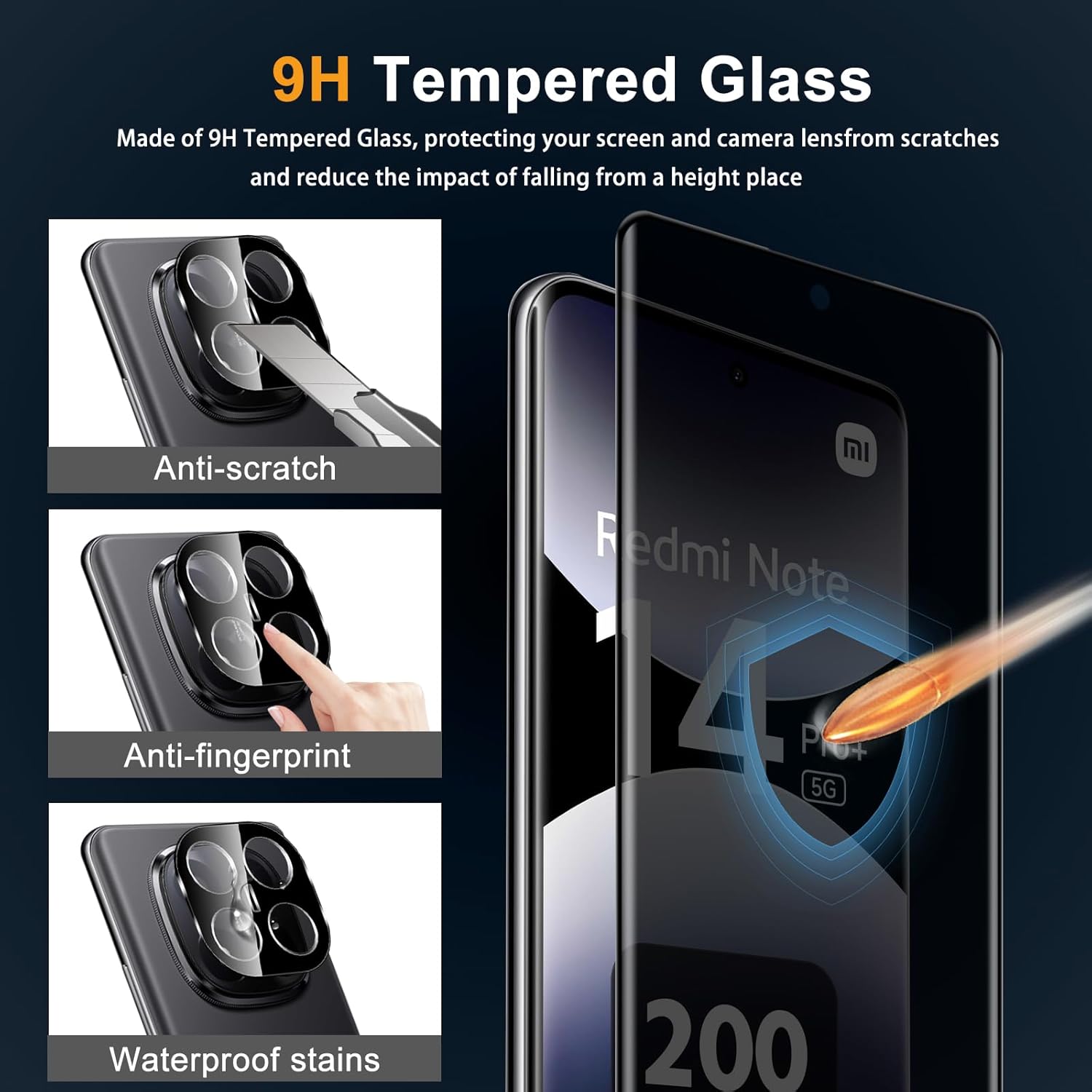 Xiaomi Redmi Note 14 4G 5G Pro Plus Screen Protector Privacy Anti-Spy + Camera Black