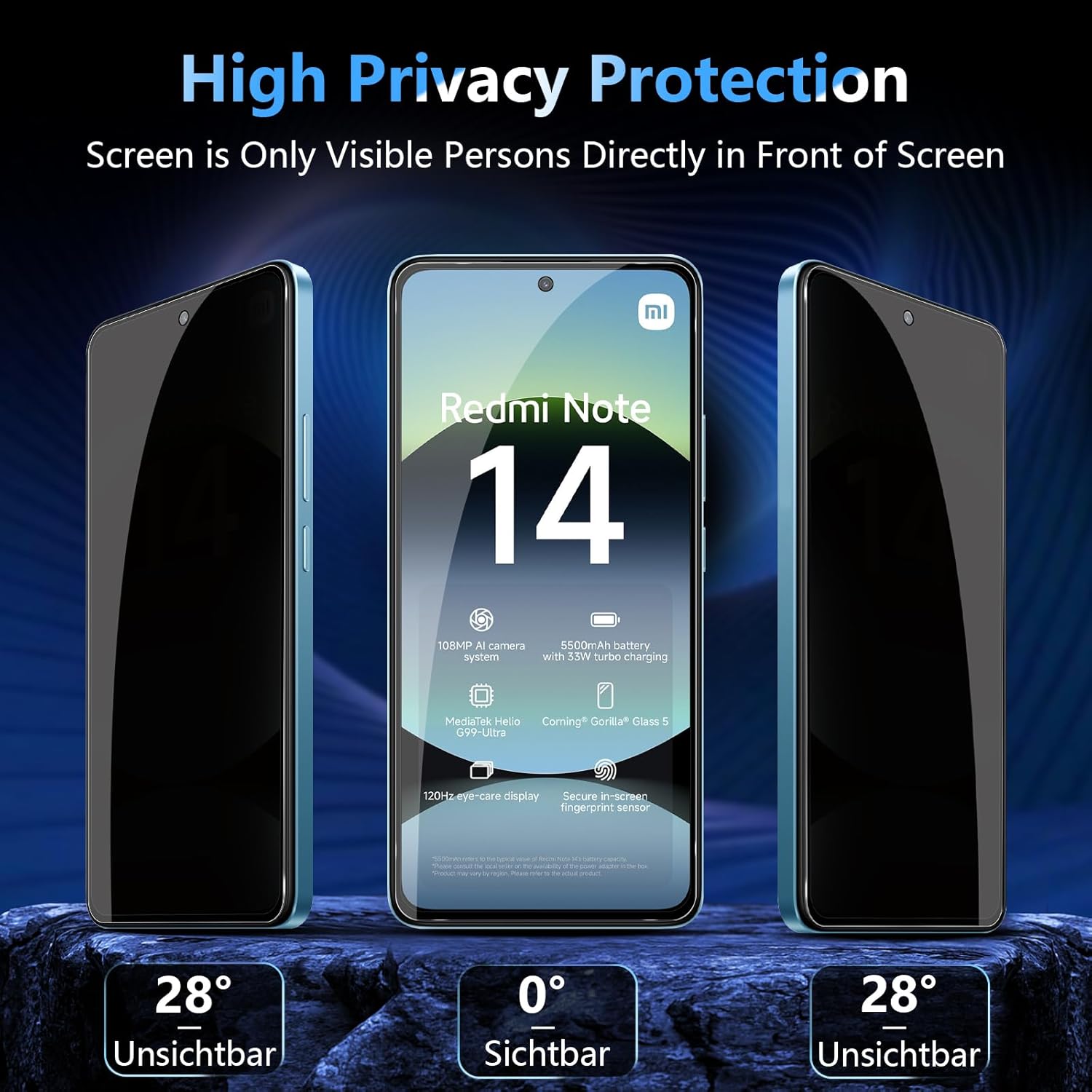 Xiaomi Redmi Note 14 4G 5G Pro Plus Screen Protector Privacy Anti-Spy + Camera