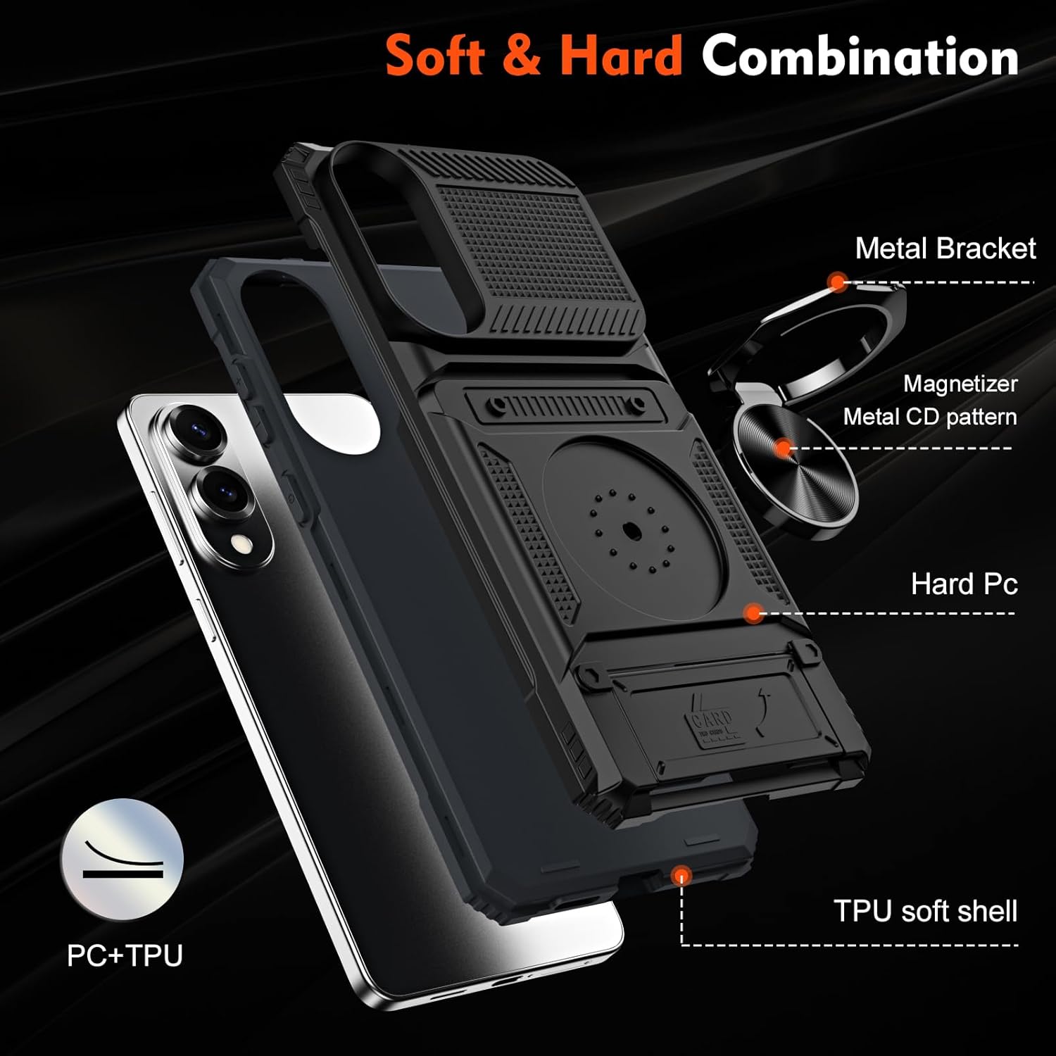Samsung Galaxy S25 Edge Case Shockproof Ring Stand Phone Cover Card Slot Holder