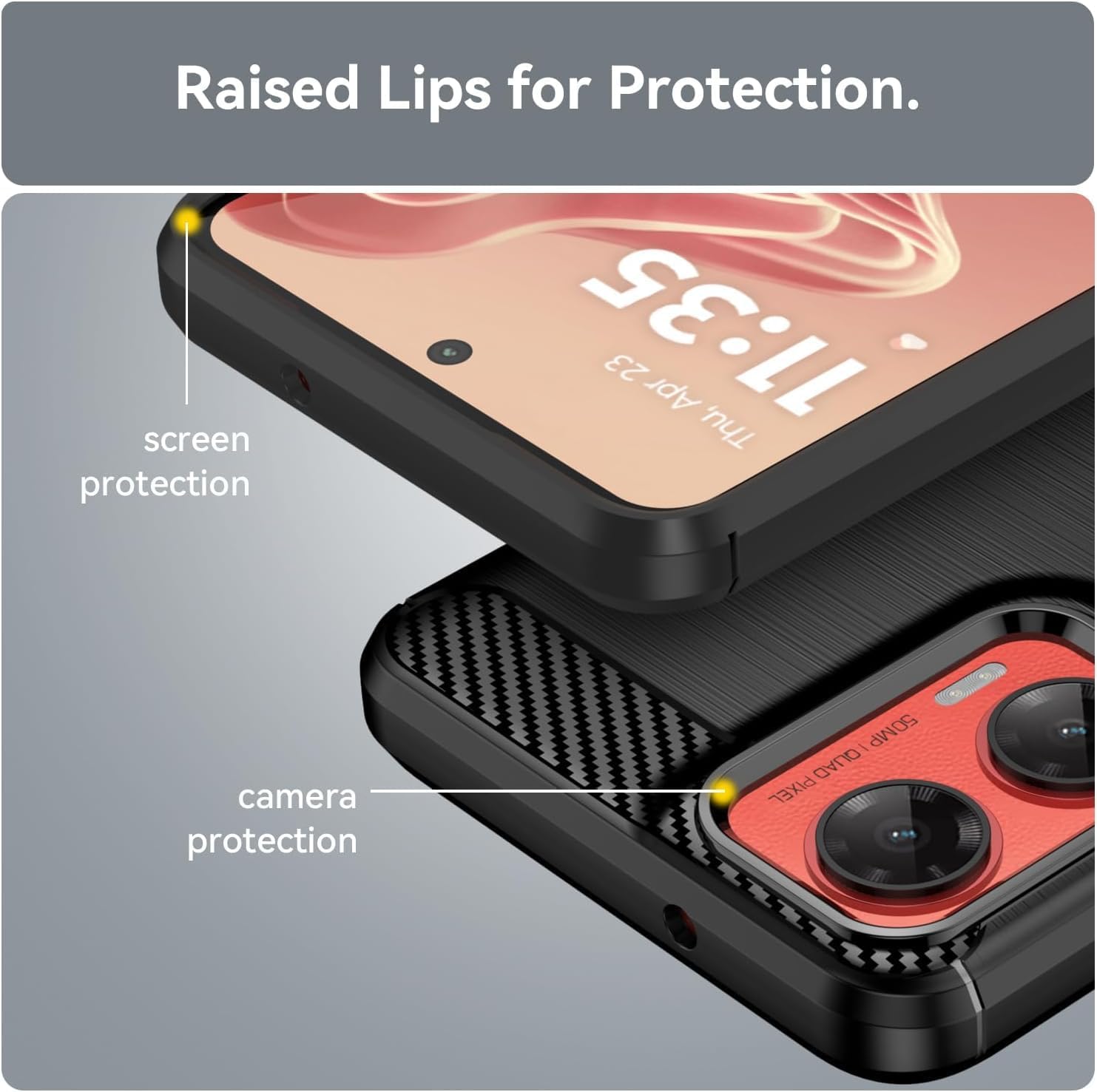 Motorola Moto G35 Case Carbon Fibre Phone Cover + Screen Protector