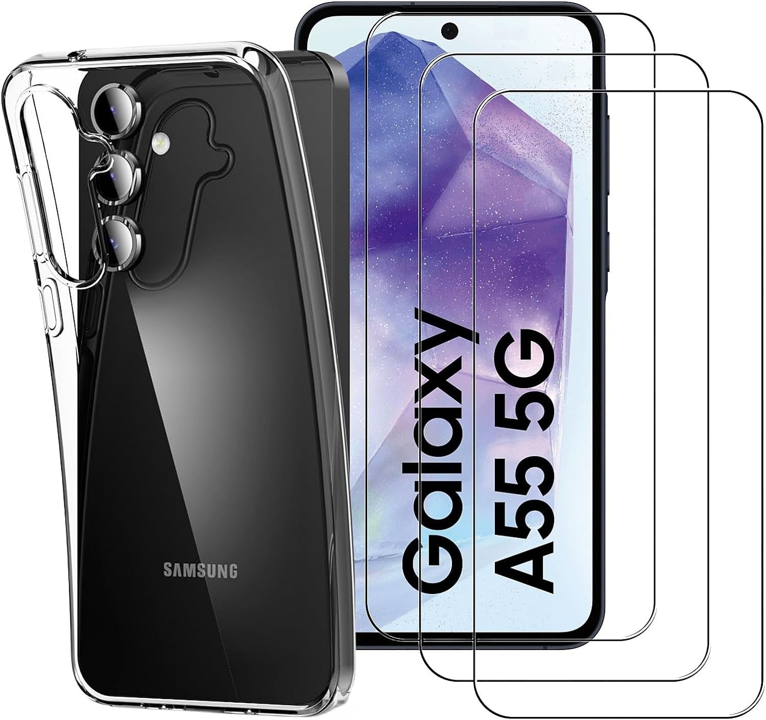 Samsung Galaxy A55 5G Case Clear Phone Cover & Screen Protector