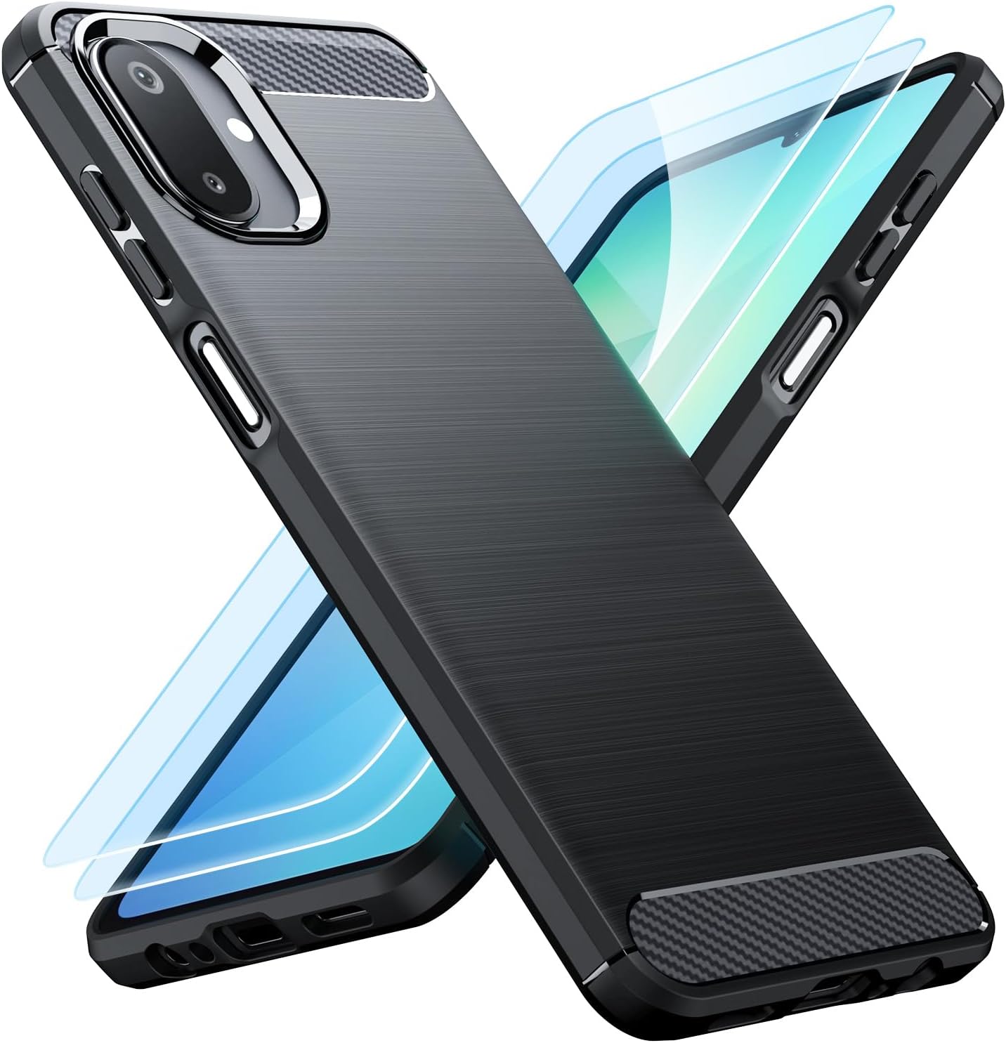 Samsung Galaxy A07 4G Case Carbon Fibre Phone Cover + Screen Protector