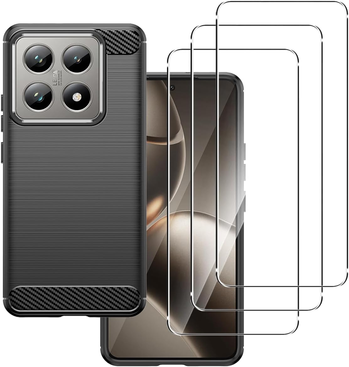 Xiaomi 14T / 14T Pro Case Carbon Fibre Phone Cover + Screen Protector