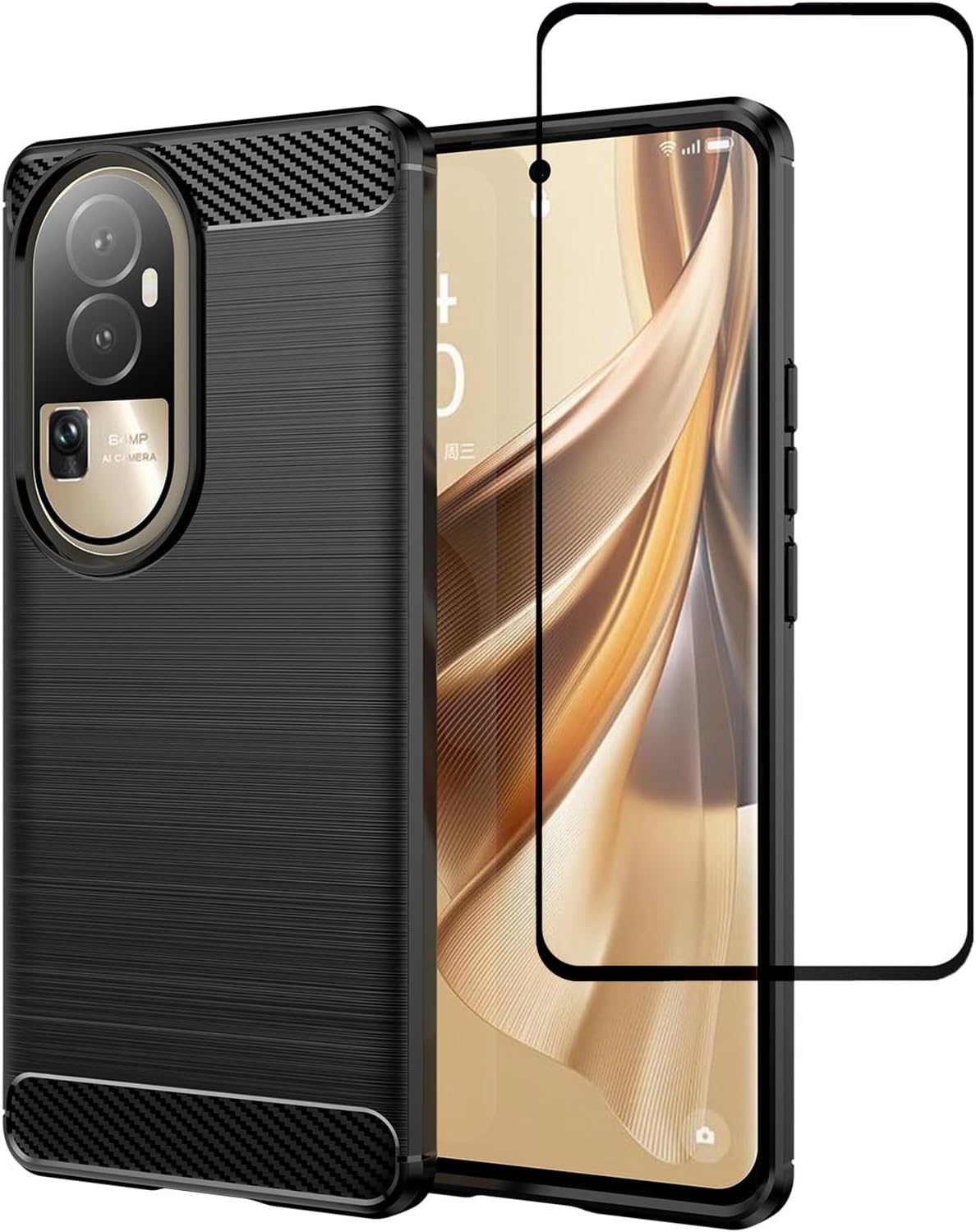 Oppo Reno 10 5G Case Carbon Fibre Phone Cover & Screen Protector