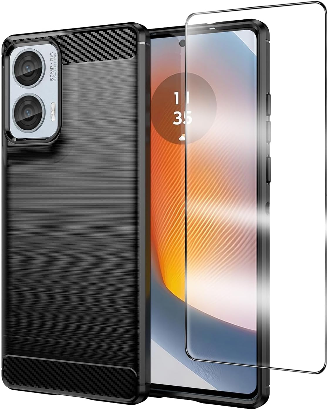 Motorola Moto G85 Case Carbon Fibre Phone Cover + Screen Protector
