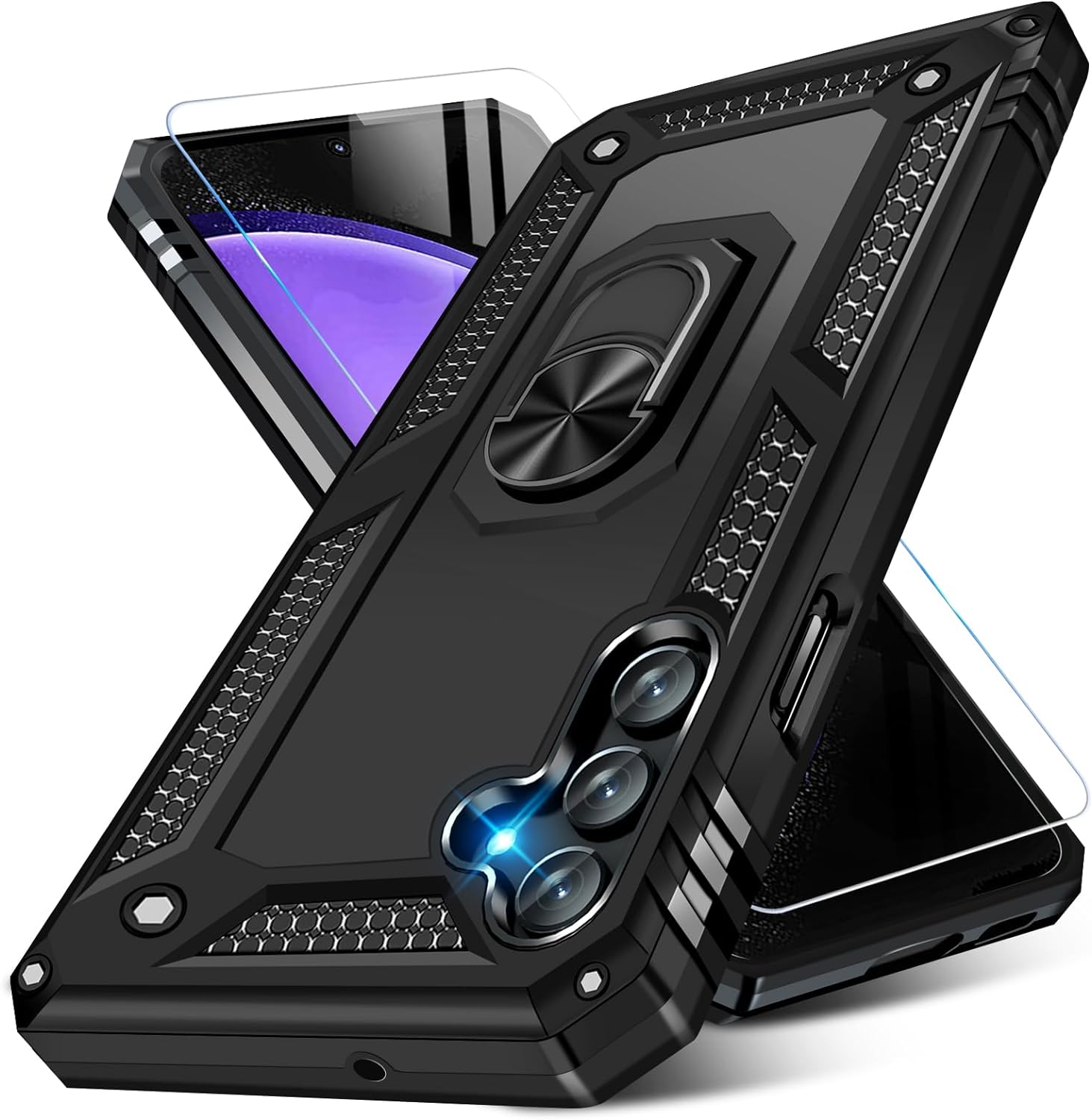 Samsung Galaxy S23 FE Case Shockproof Ring Stand Phone Cover + Screen Protector