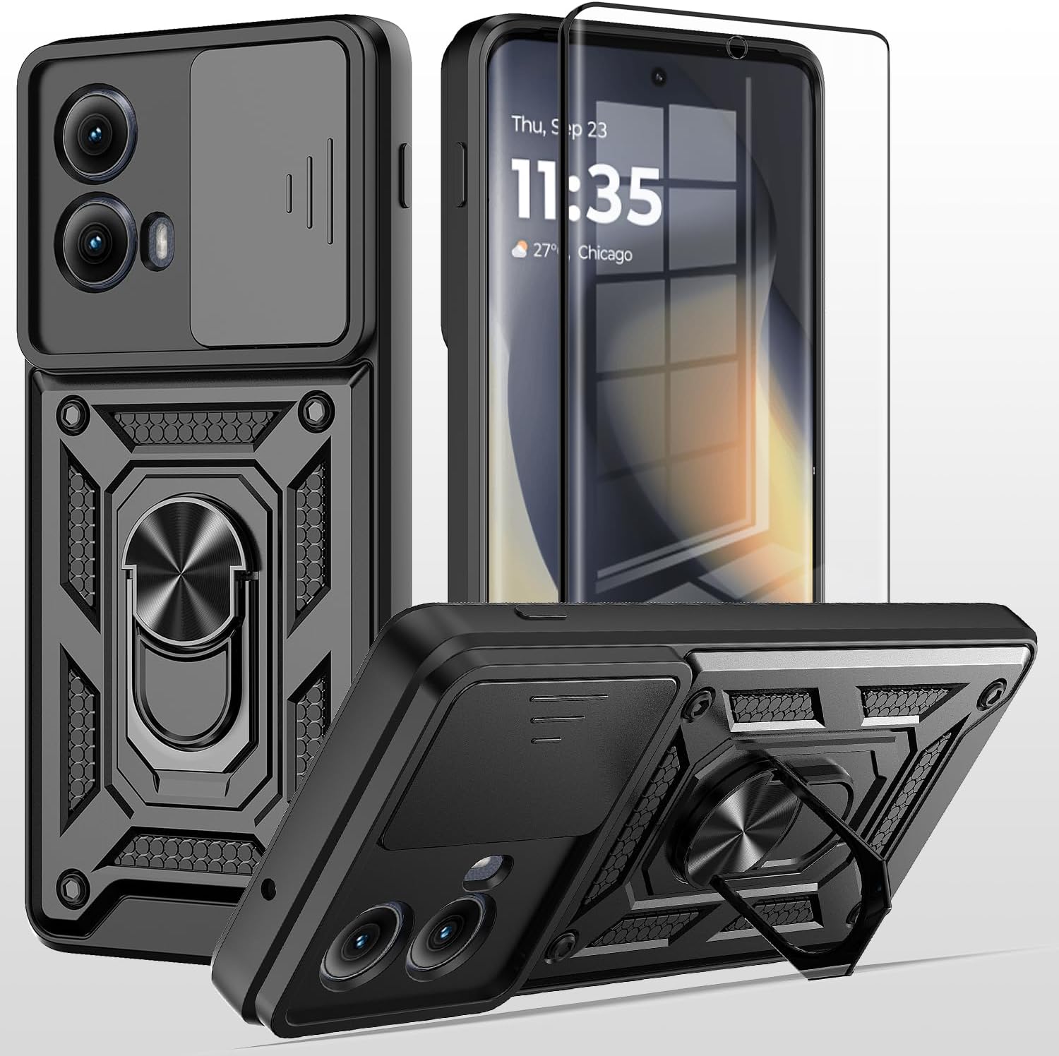 Motorola Moto G85 Case Shockproof Ring Stand Phone Cover & Screen Protector