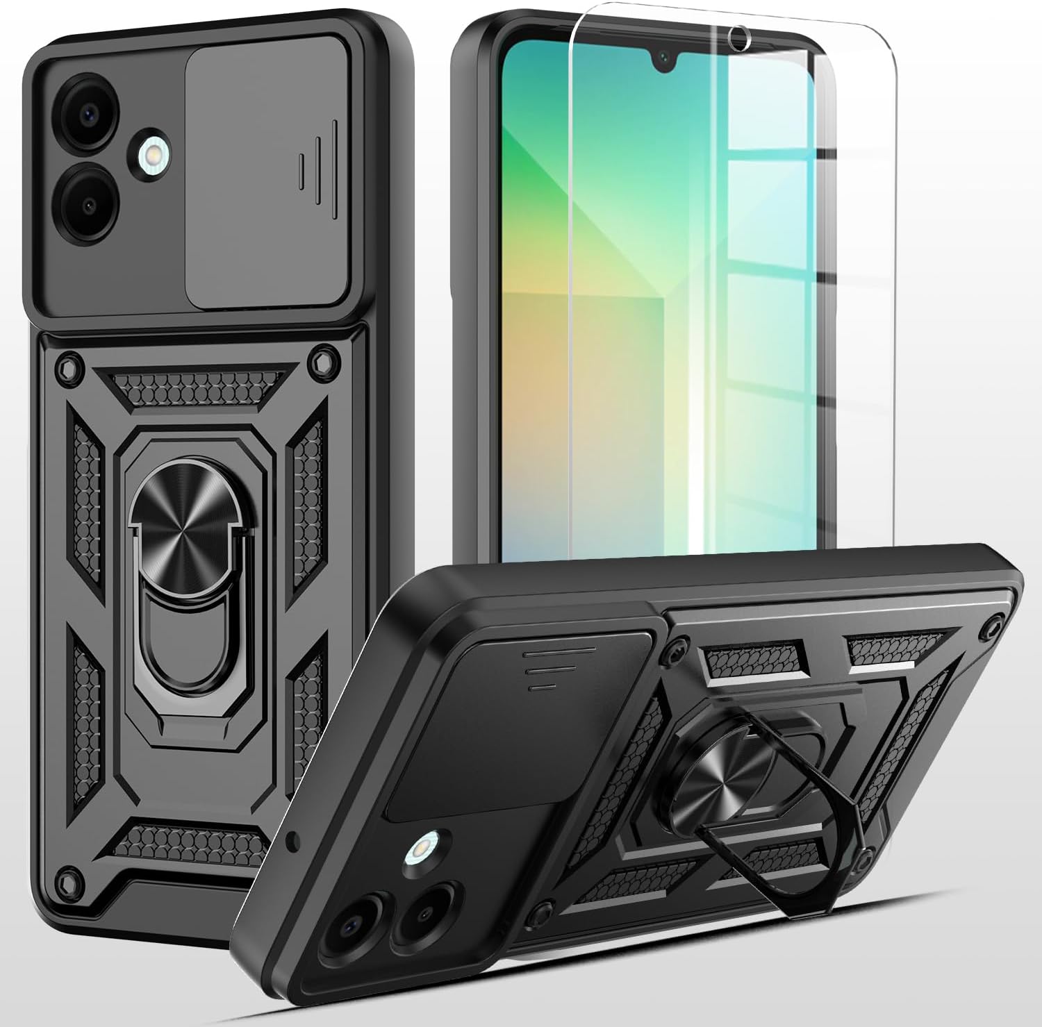 Samsung Galaxy A07 4G Case Shockproof Ring Stand Phone Cover & Screen Protector