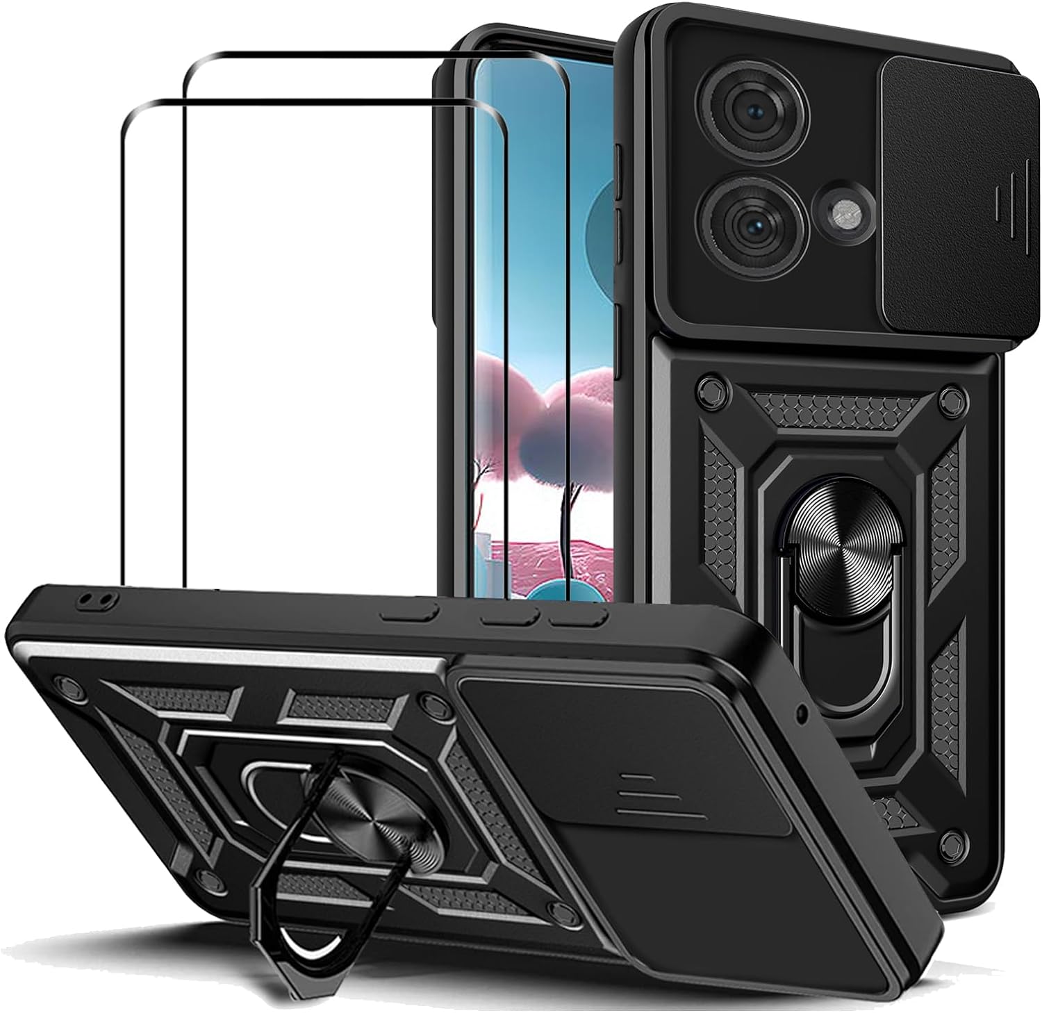 Motorola Edge 40/Neo/Pro Case Shockproof Ring Stand Phone Camera Lens Cover & Screen Protector