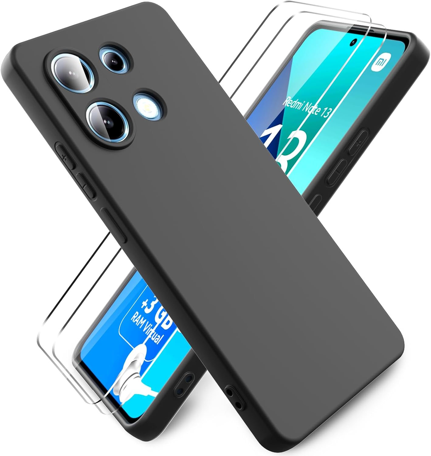 Xiaomi Redmi Note 13 4G Case Black Gel Phone Cover & Screen Protector