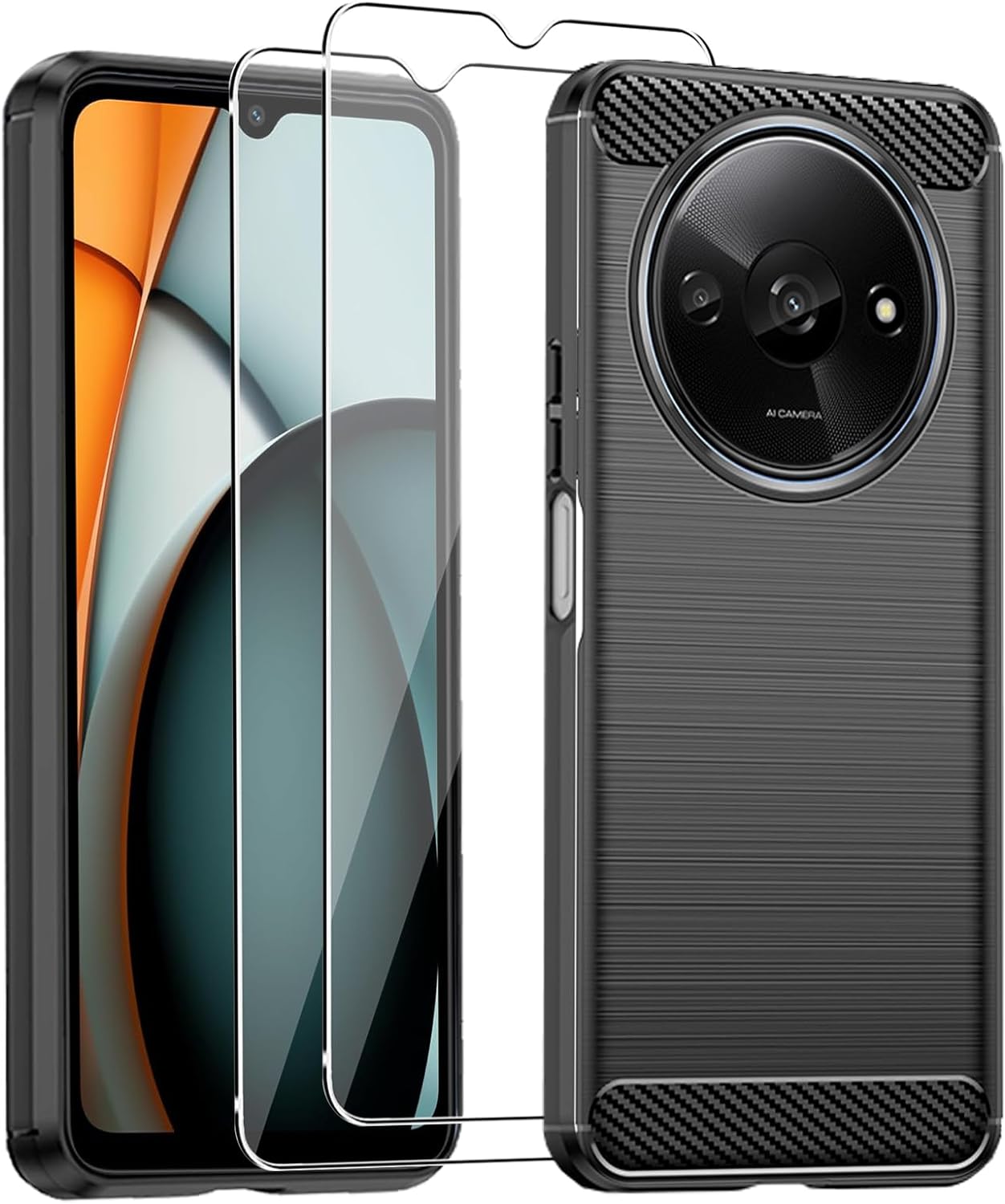 Xiaomi Redmi A3 Case Carbon Fibre Phone Cover + Screen Protector