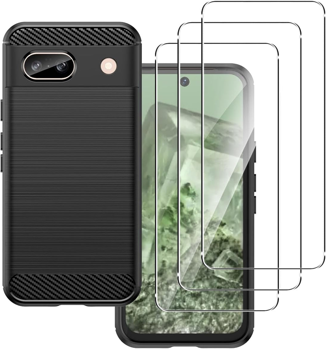 Google Pixel 8a Case Carbon Fibre Phone Cover + Screen Protector