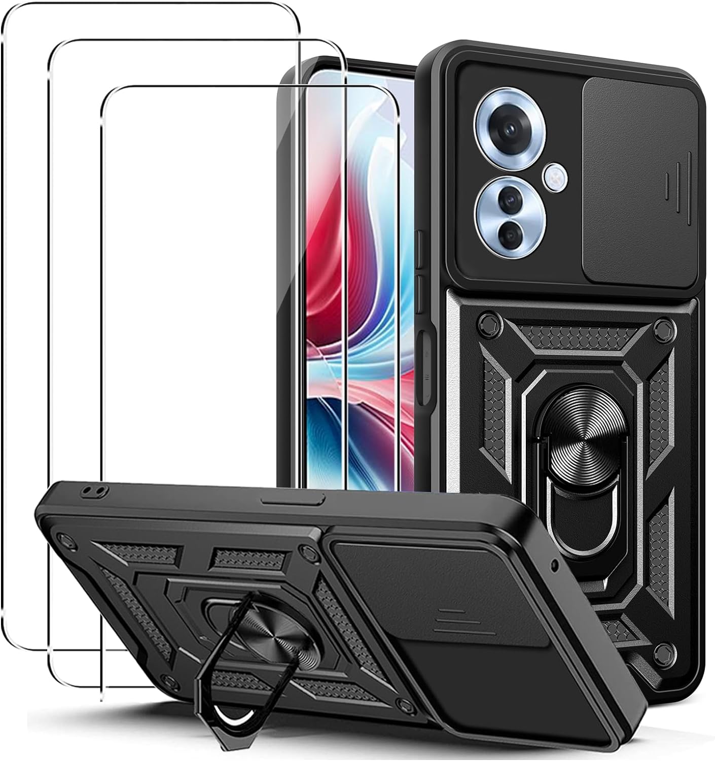 Oppo Reno 11 F 5G Case Shockproof Ring Stand Phone Camera Lens Cover & Screen Protector