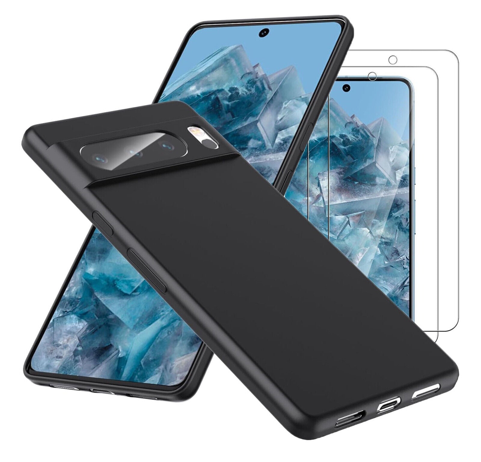 Google Pixel 8 / 8 Pro Case Black Gel Phone Cover & Screen Protector