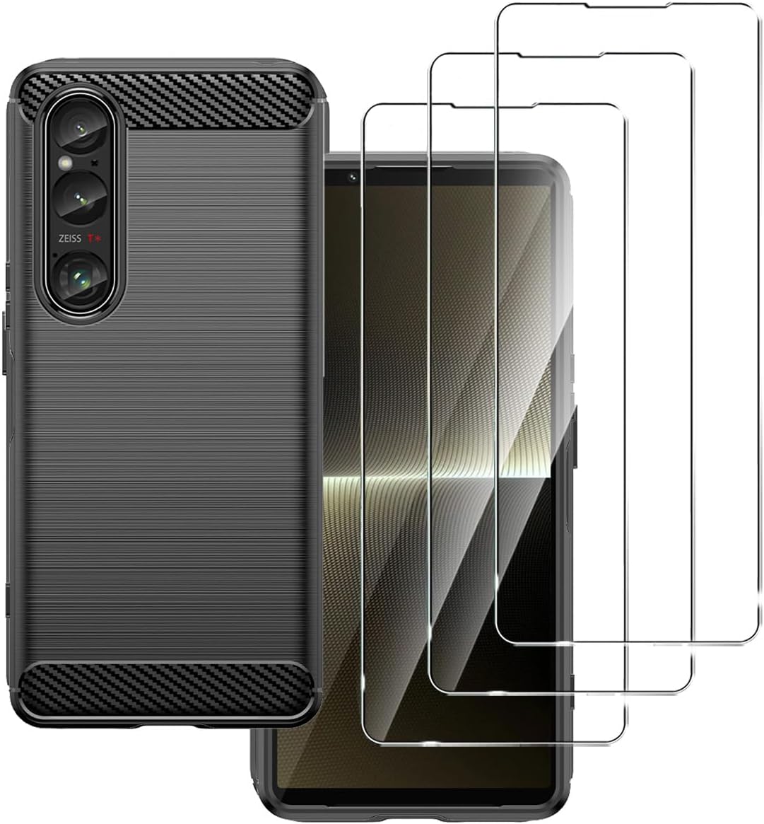 Sony Xperia 1 VI Case Carbon Fibre Phone Cover + Screen Protector