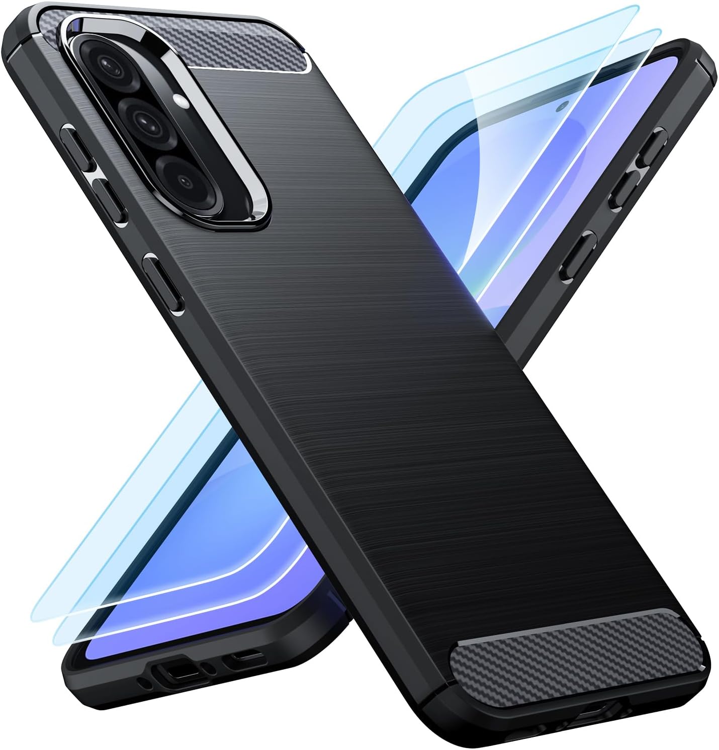 Samsung Galaxy A56 5G Case Carbon Fibre Phone Cover + Screen Protector