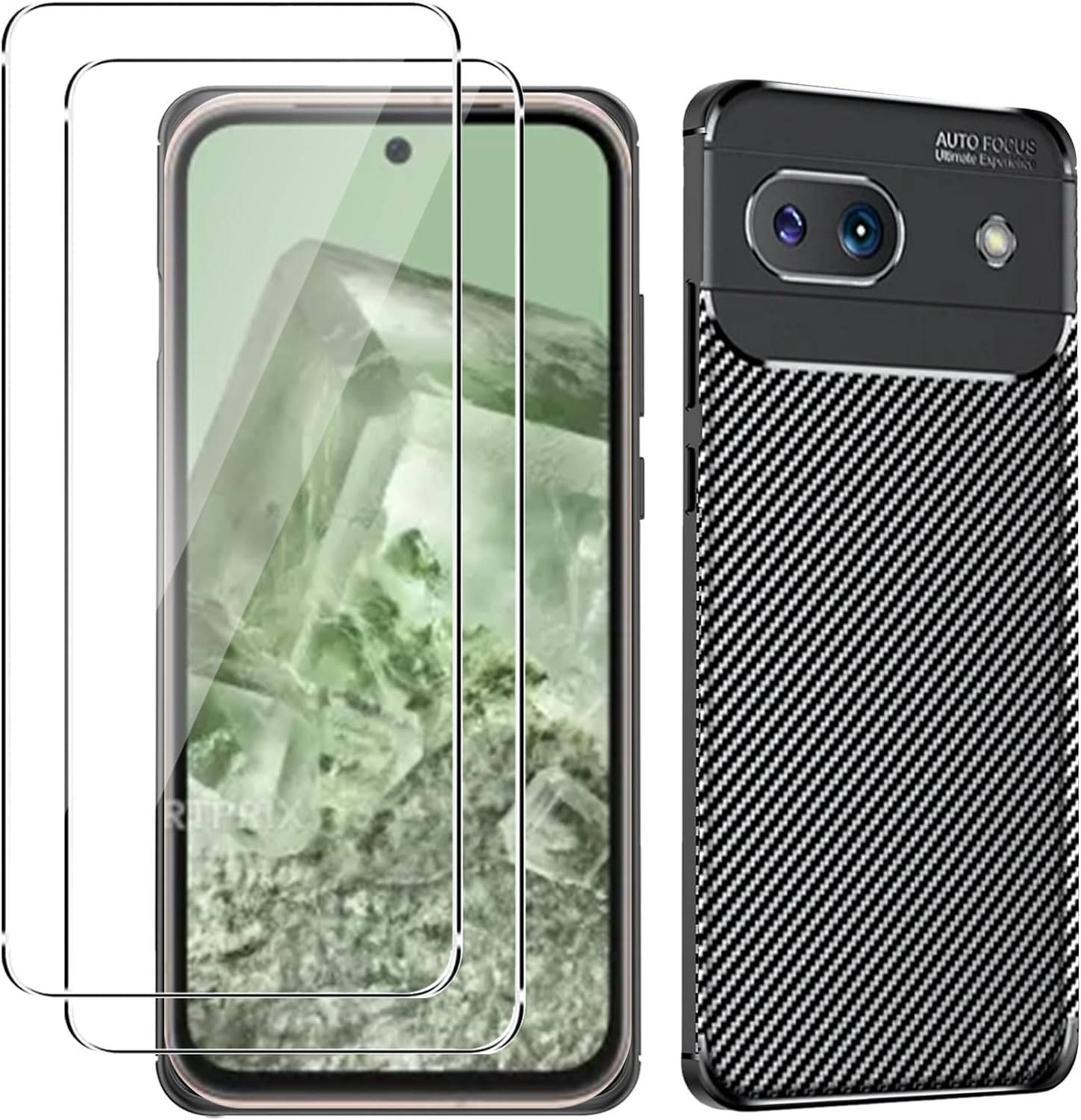 Google Pixel 8a Case Carbon Fibre Phone Cover + Screen Protector