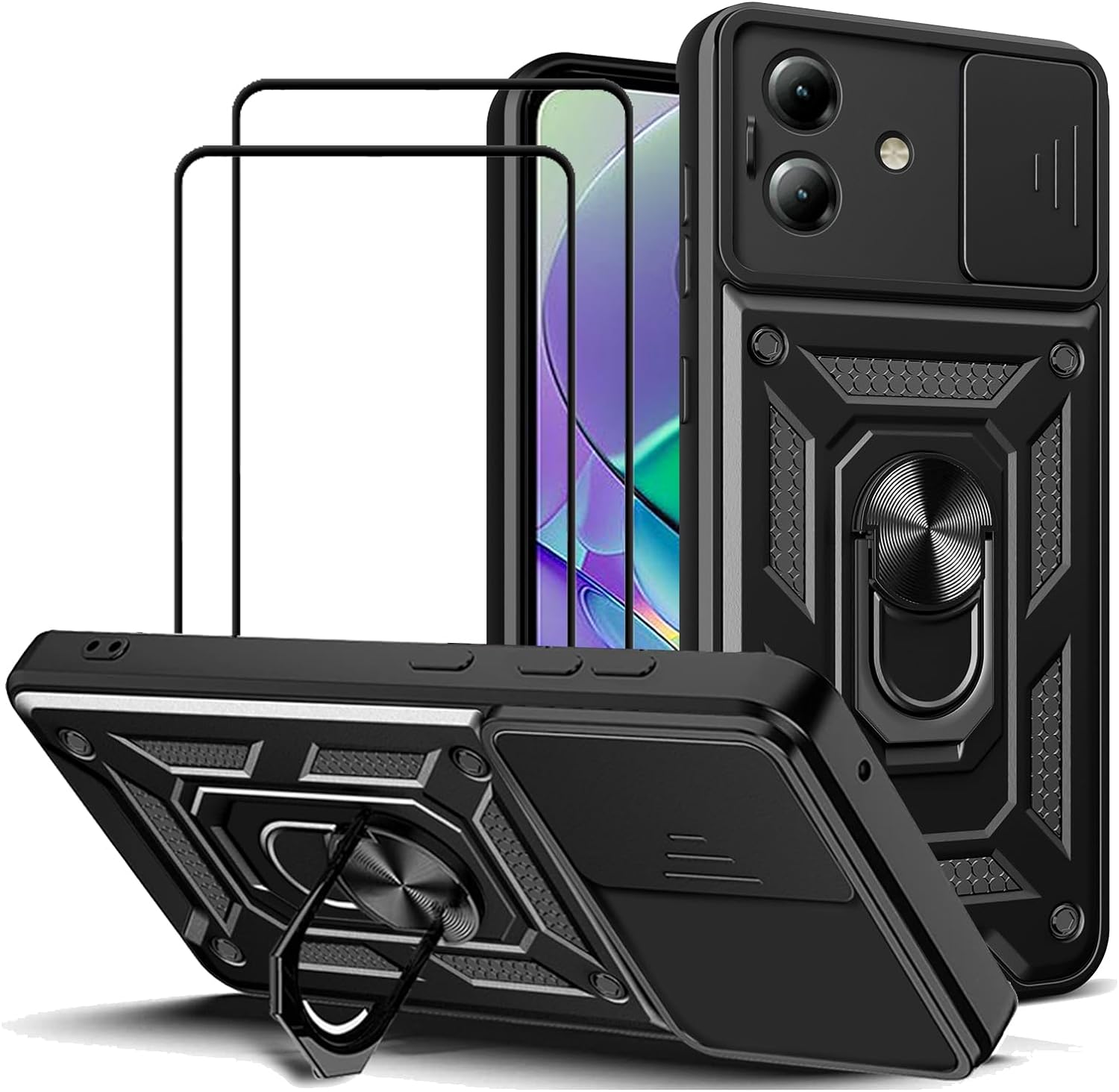 Motorola Moto G54 5G Case Shockproof Ring Stand Phone Camera Lens Cover & Screen Protector