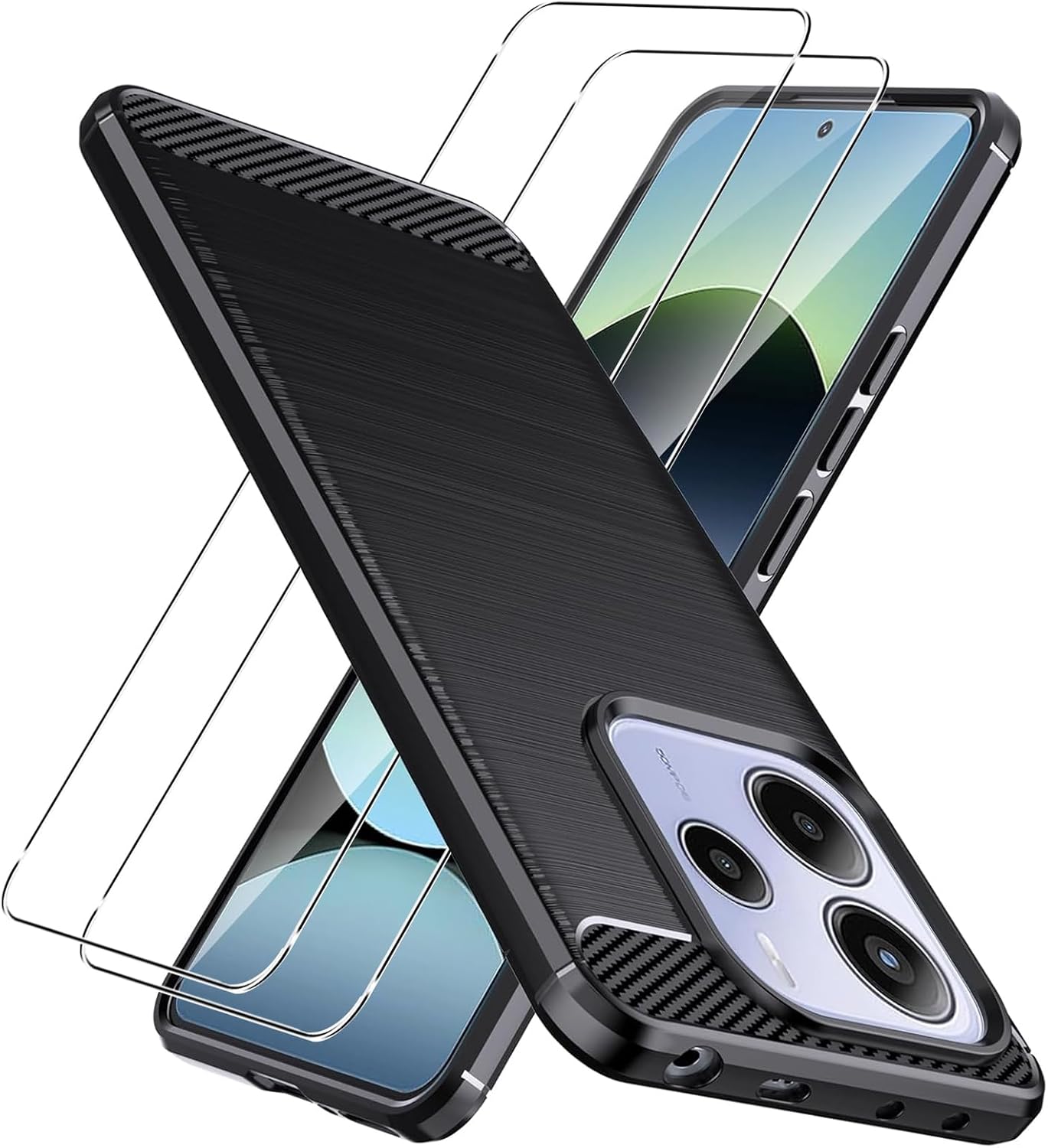 Xiaomi Redmi Note 14 4G Case Carbon Fibre Phone Cover + Screen Protector