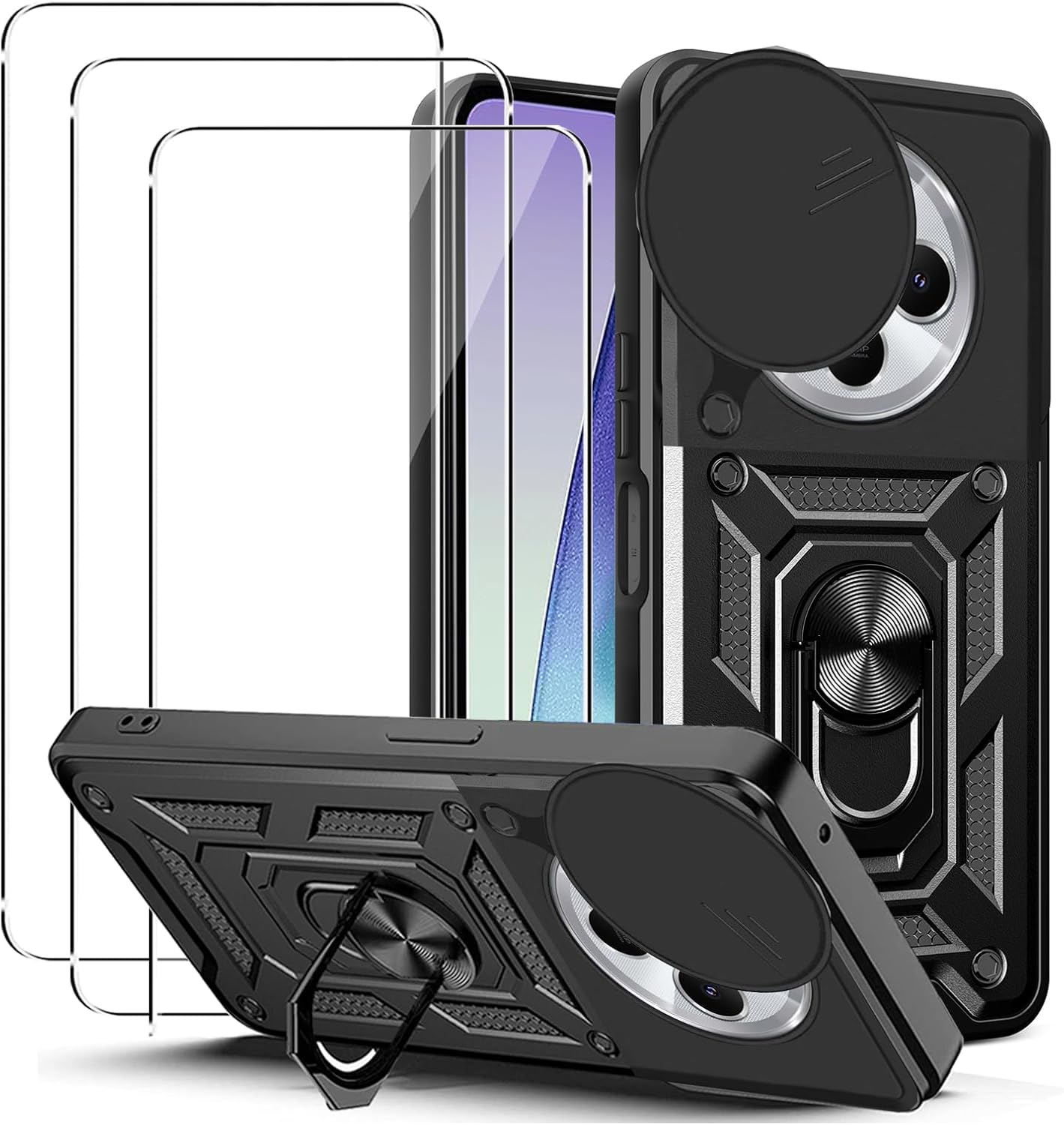 Xiaomi Poco C75 Case Shockproof Ring Stand Phone Cover & Screen Protector